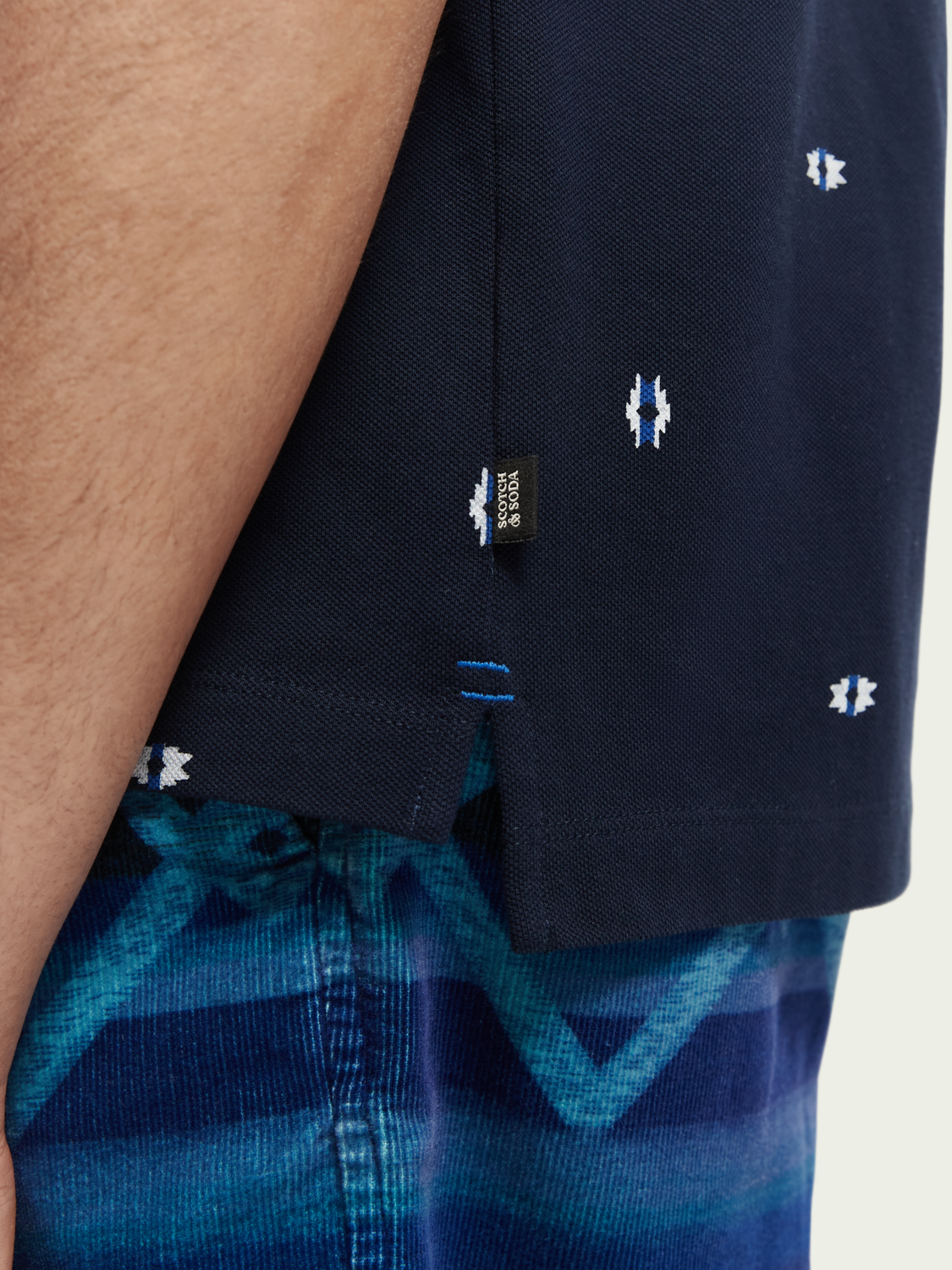 Cotton Pique Polo Blue Aztec