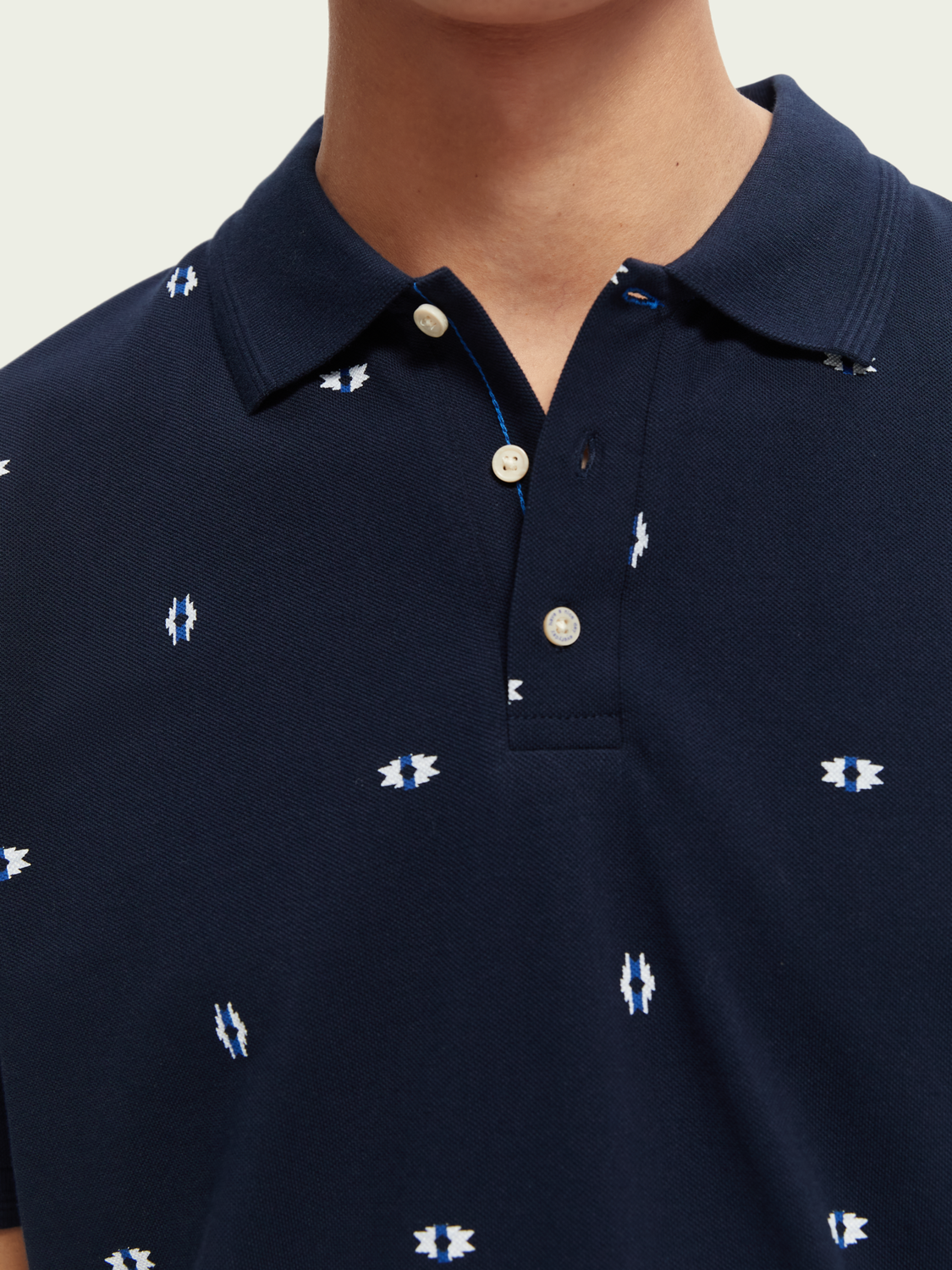 Cotton Pique Polo Blue Aztec
