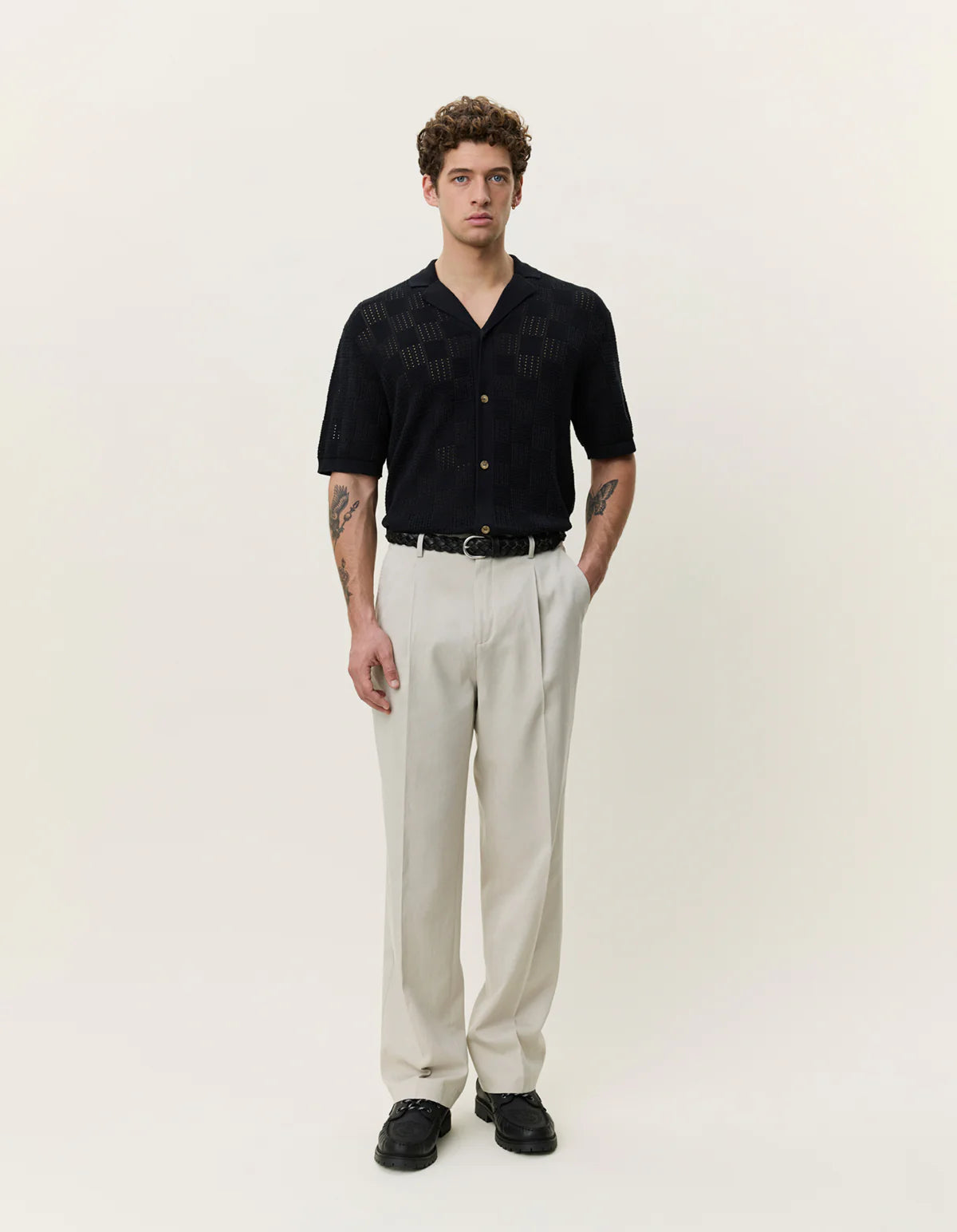 Black Squared Knitted SS Shirt