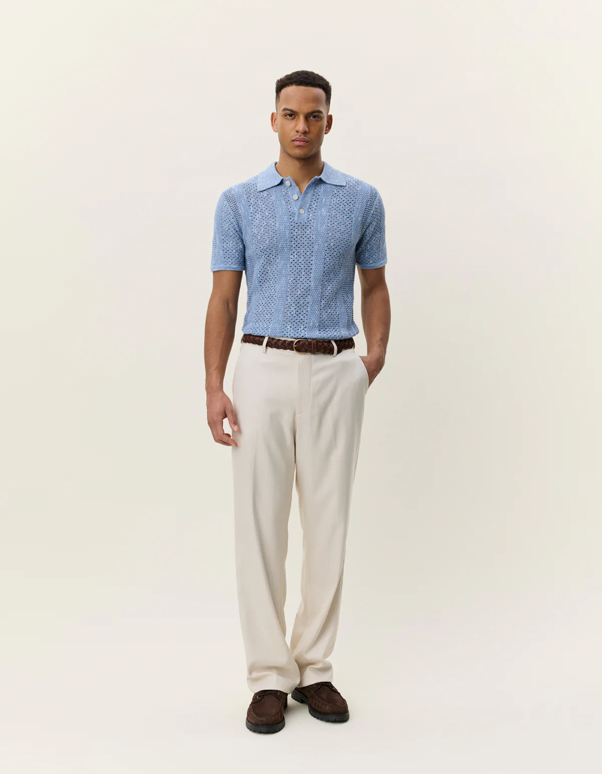 Blue Stripped Lace Knitted Polo