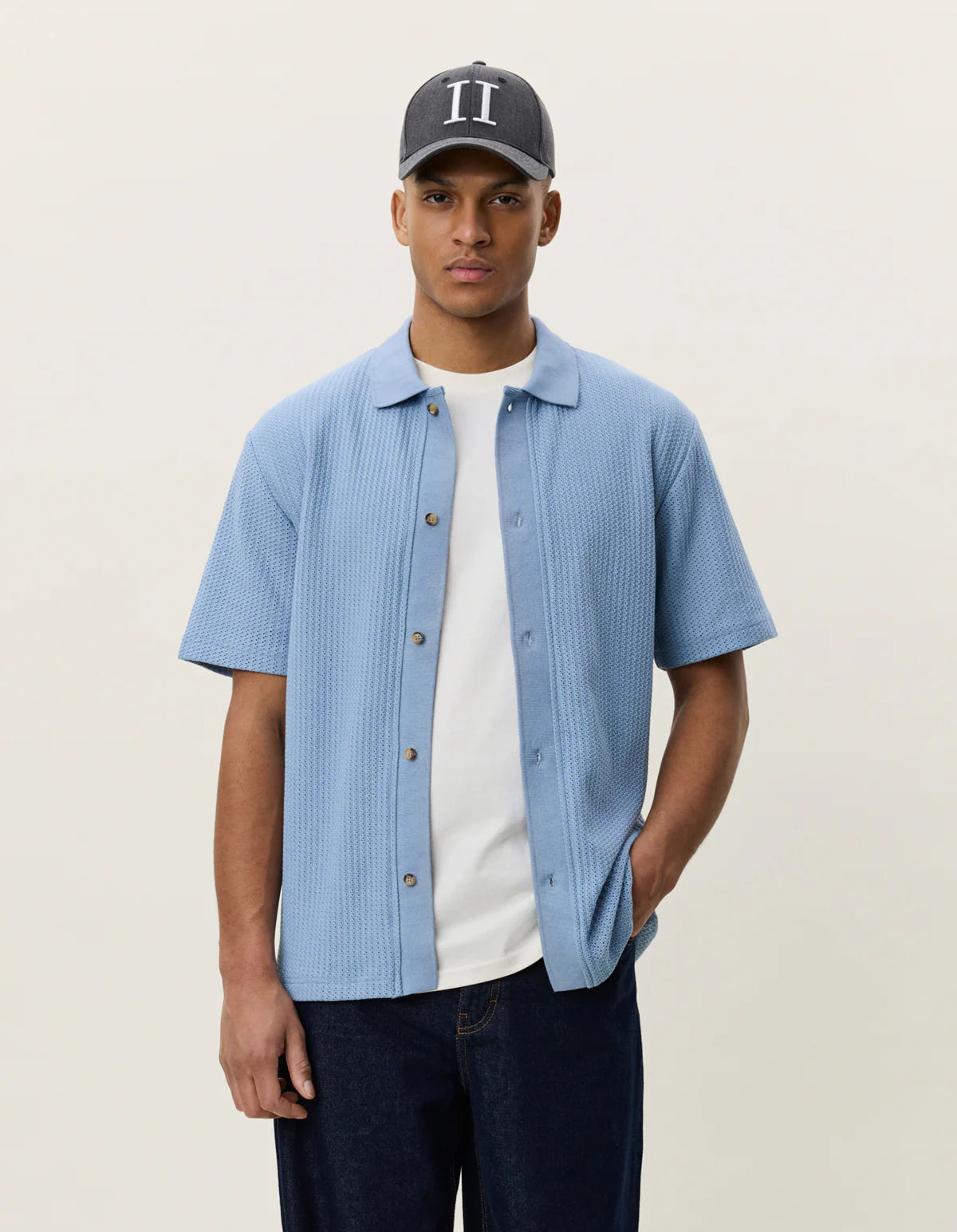 Faded Blue Pointelle SS Shirt