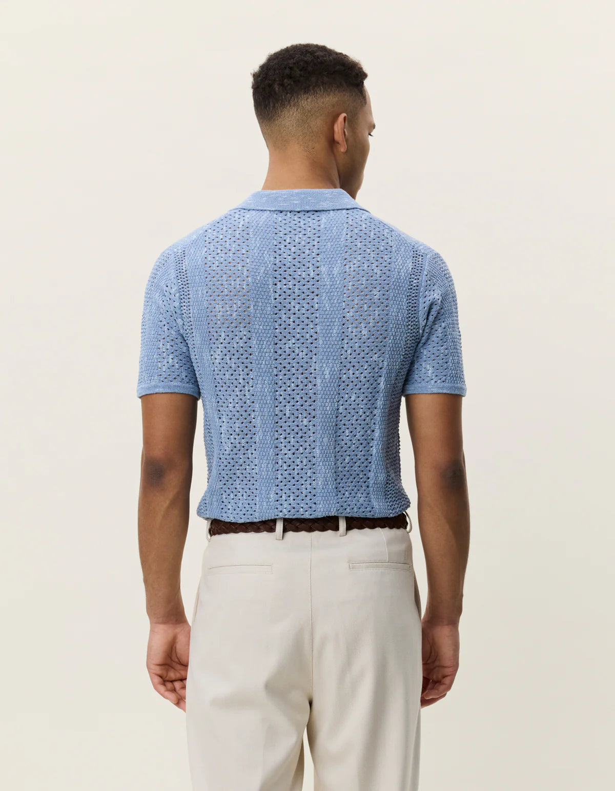 Blue Stripped Lace Knitted Polo