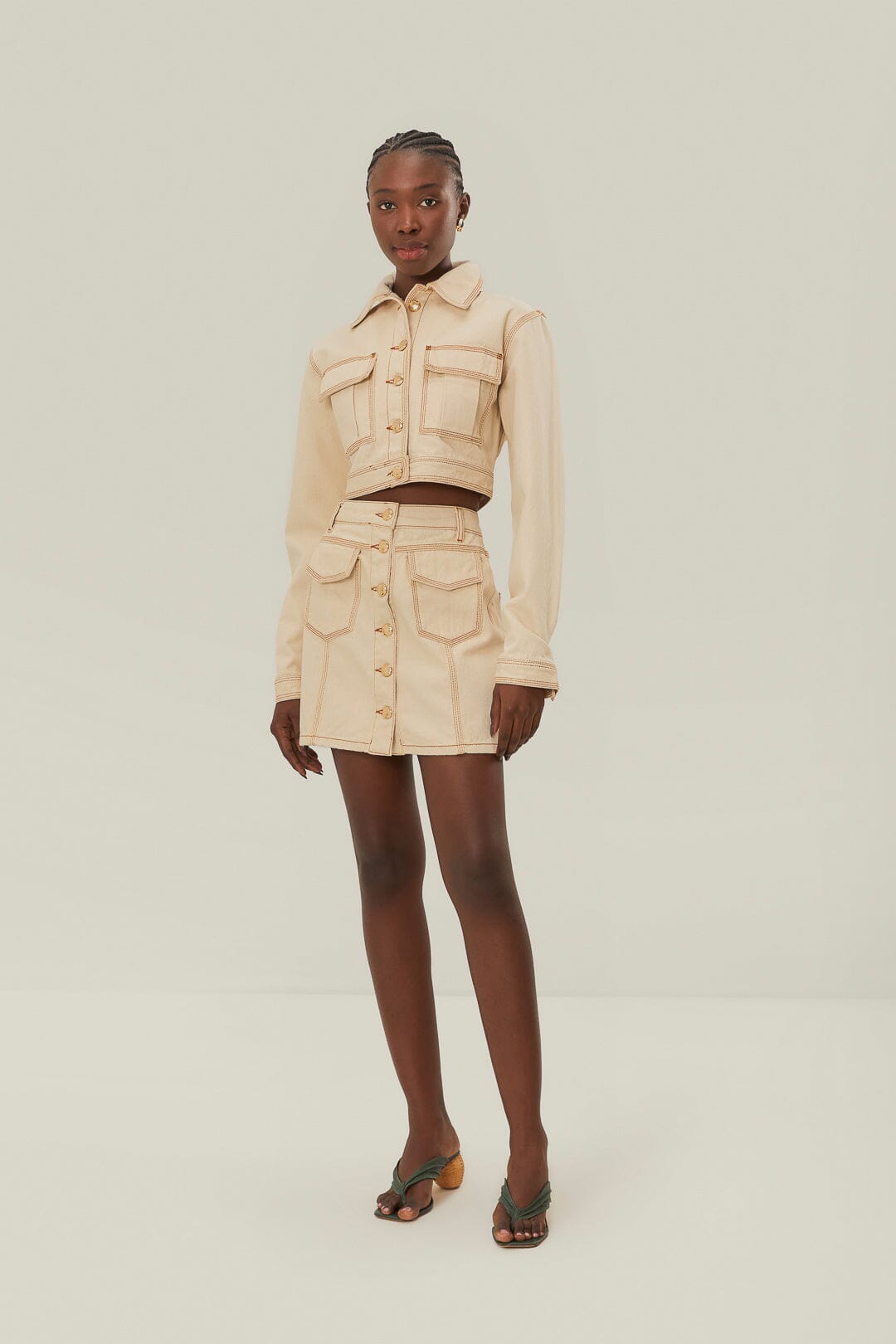 Off White Gabardine Mini Skirt