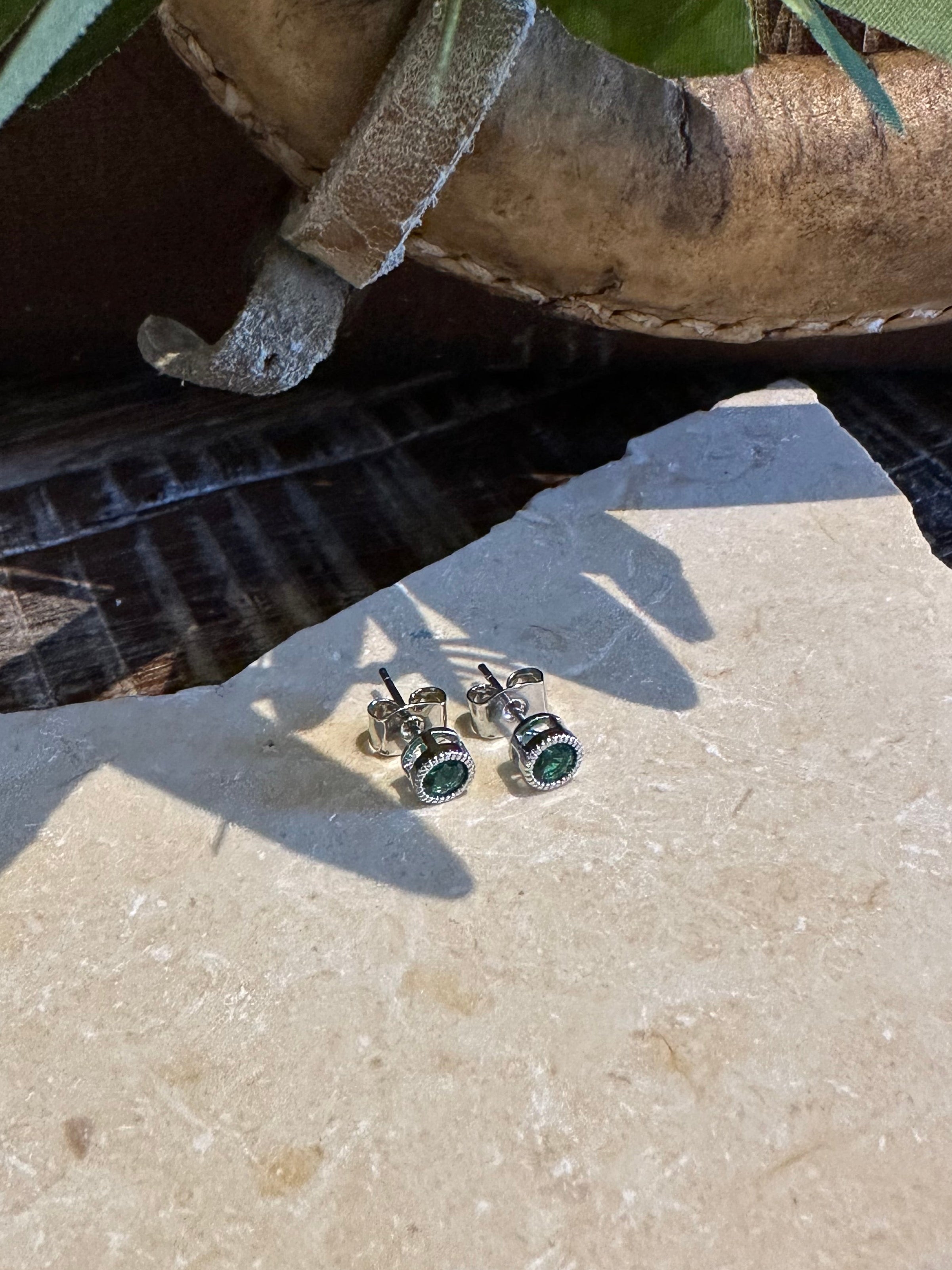 Silver Emerald Cindy Studs