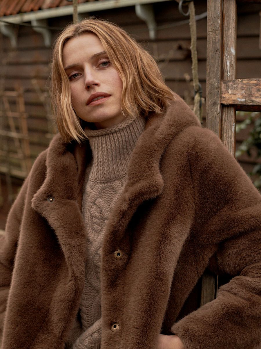 Coffee Reversible Faux Fur Coat