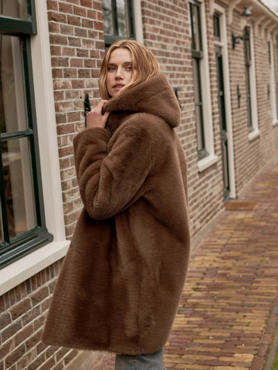 Coffee Reversible Faux Fur Coat