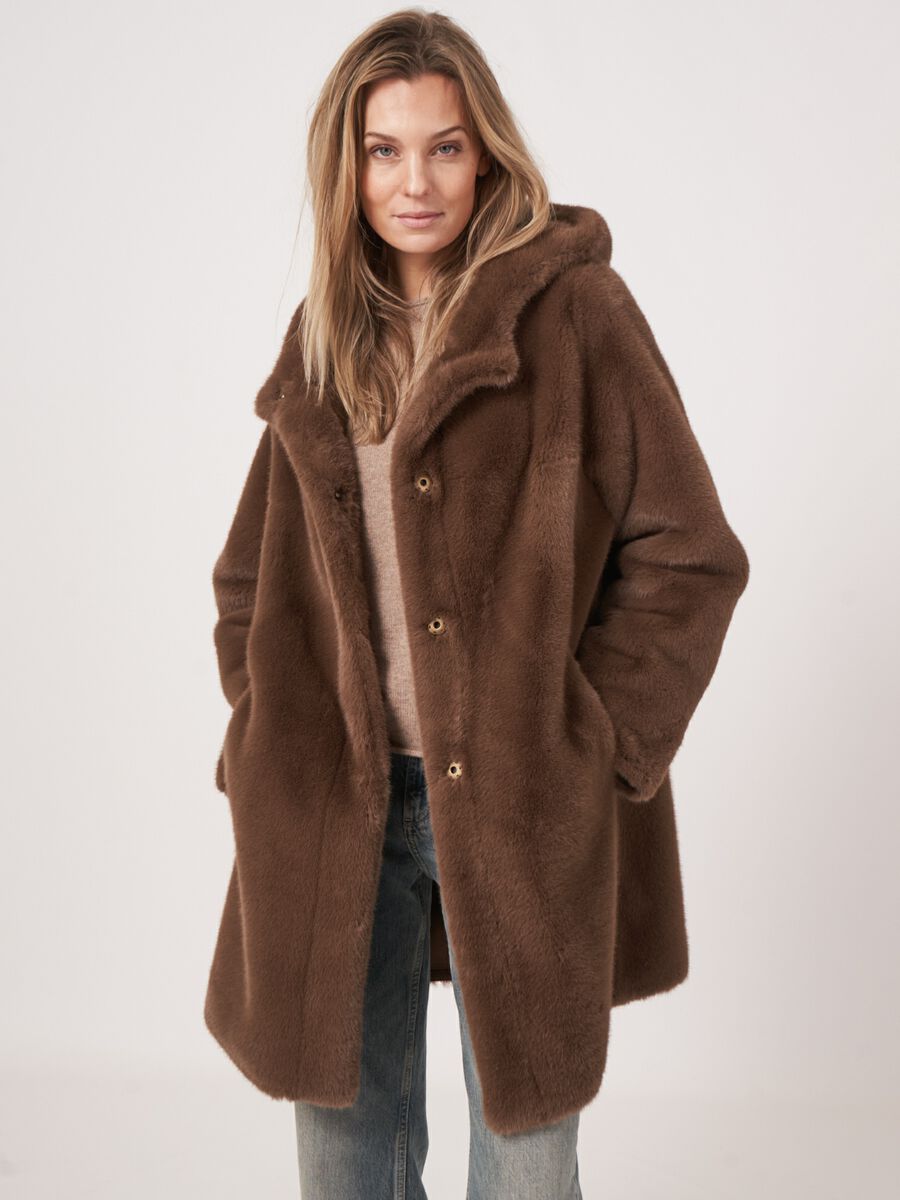 Coffee Reversible Faux Fur Coat