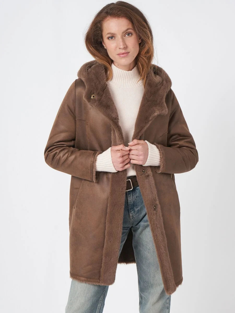 Coffee Reversible Faux Fur Coat