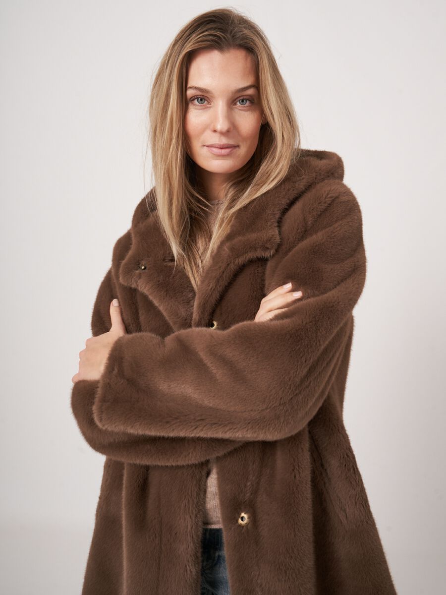 Coffee Reversible Faux Fur Coat