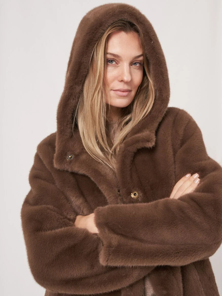 Coffee Reversible Faux Fur Coat