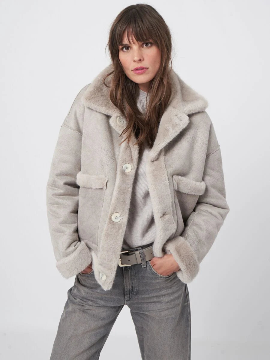 Lt Grey Reversible Faux Fur Coat