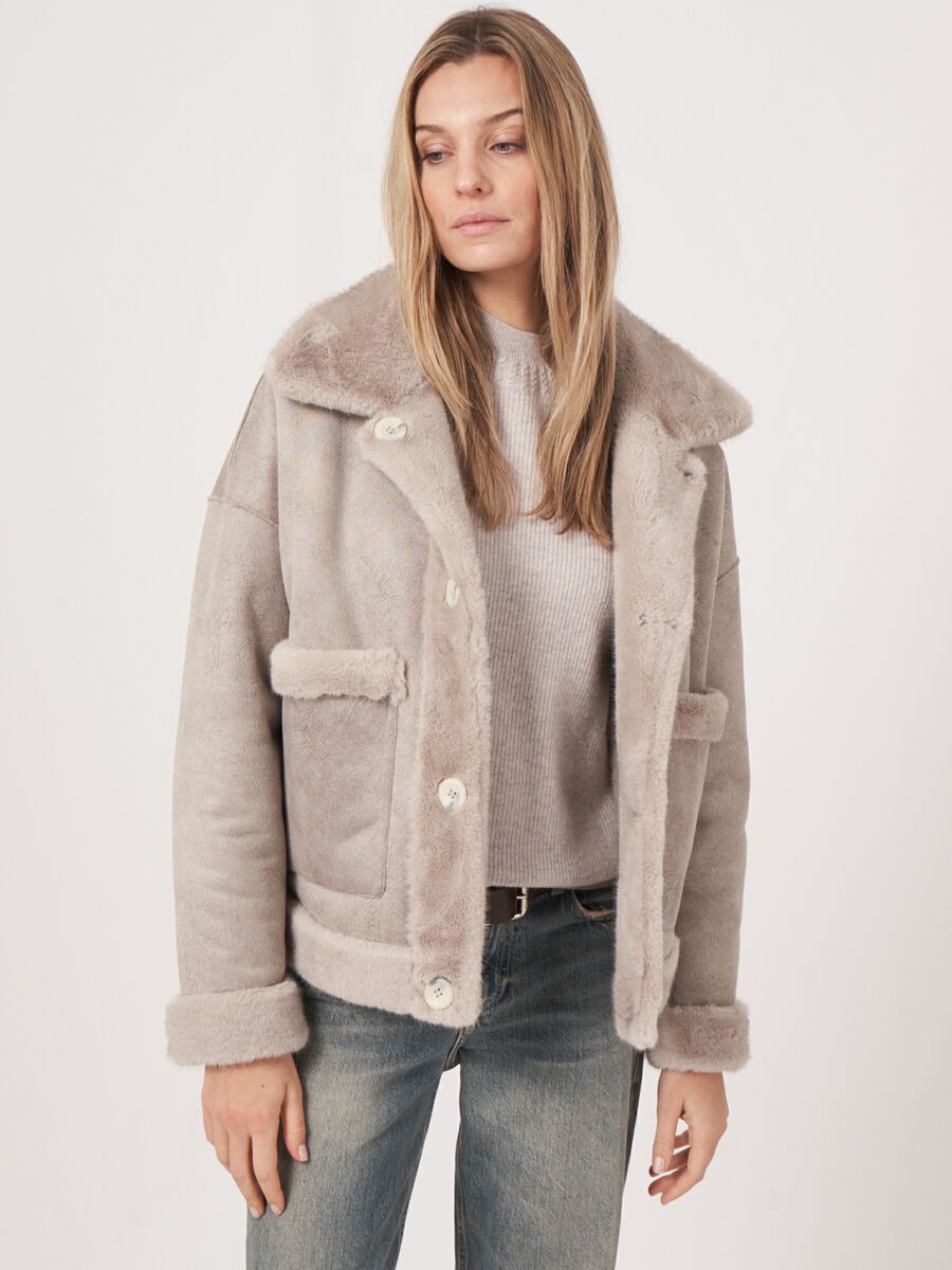 Lt Grey Reversible Faux Fur Coat