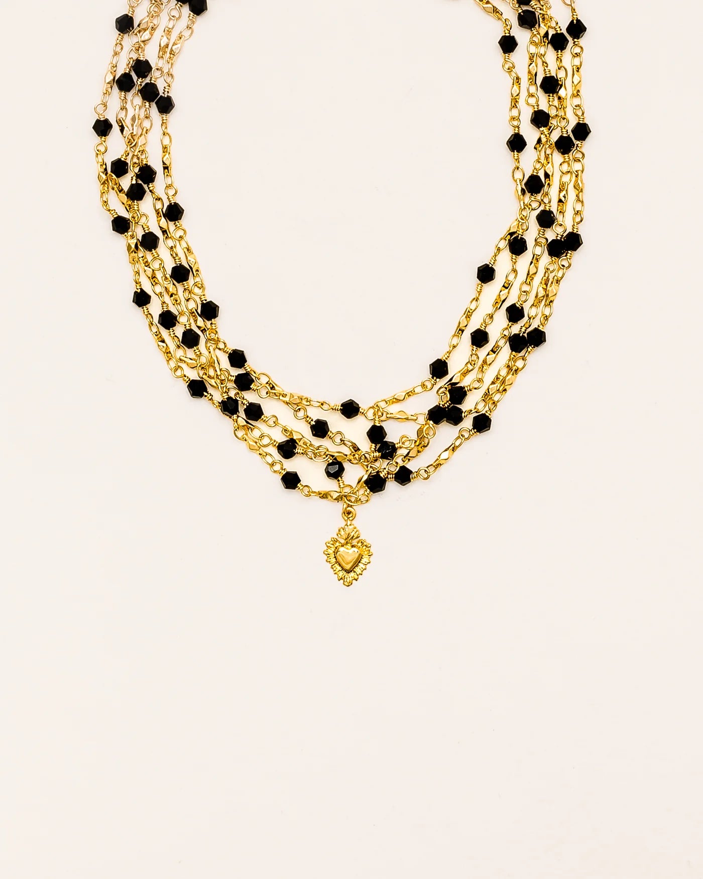 Black La Reina Santa Crystal Layered Necklace