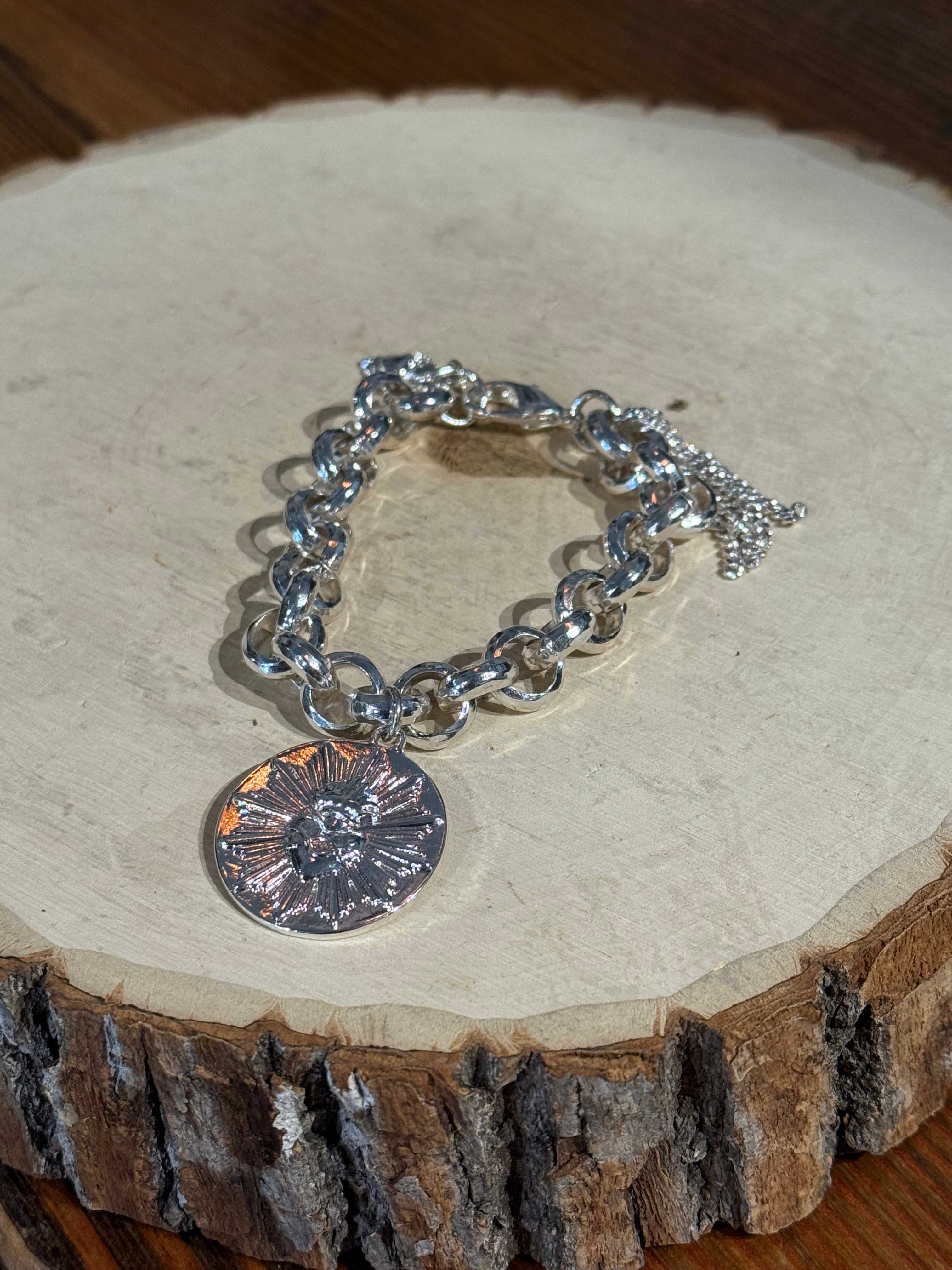 Silver La Reina Rolo Medallion Bracelet