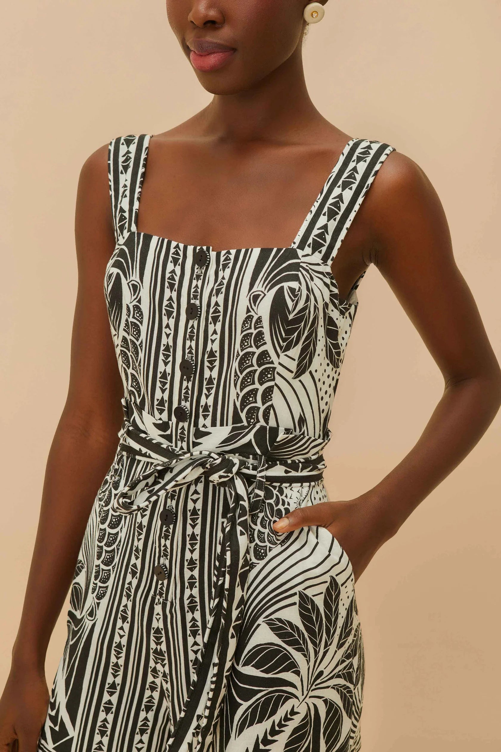 Monochrome Elegance Scarf Romper