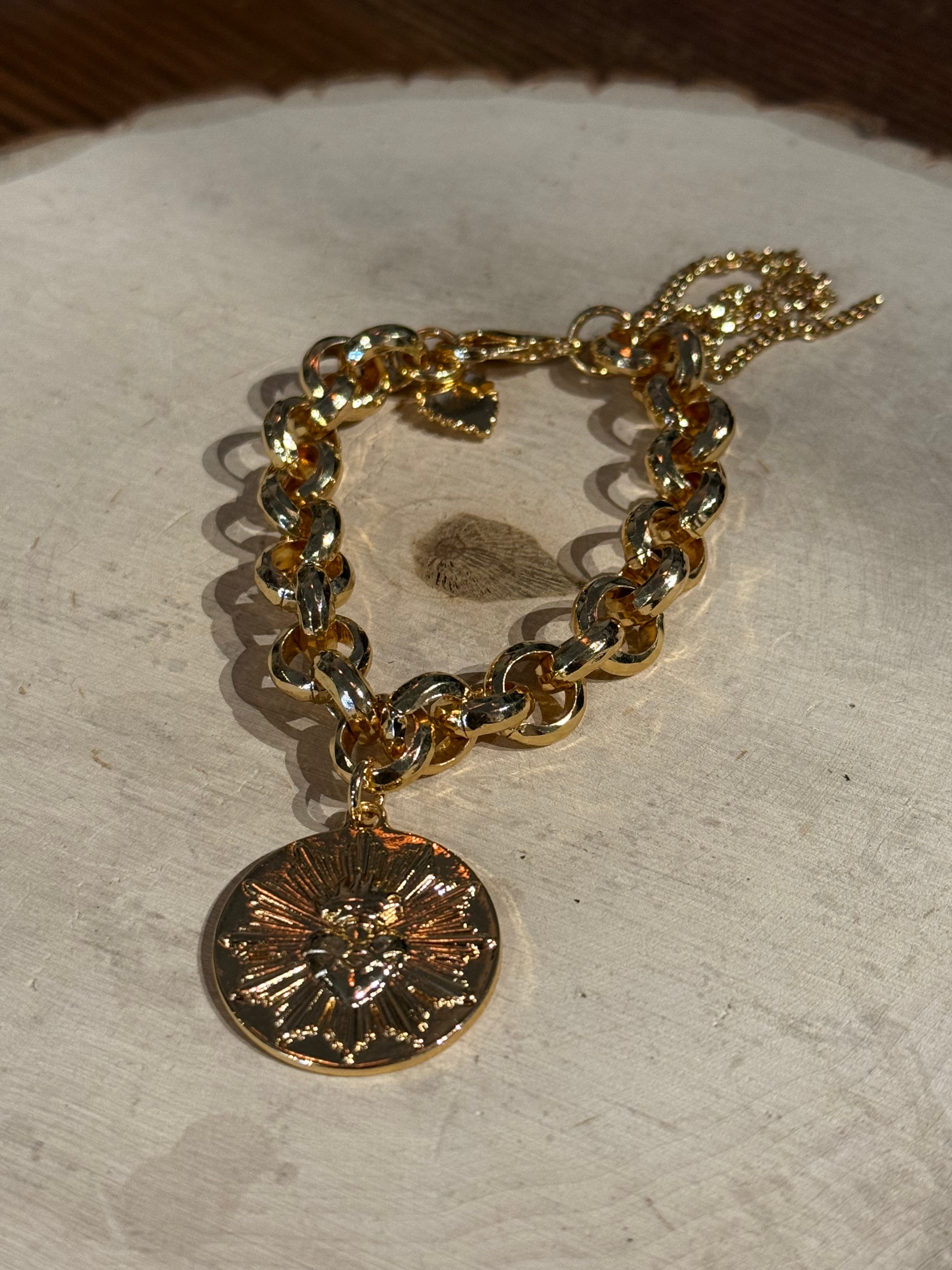 Gold La Reina Rolo Medallion Bracelet