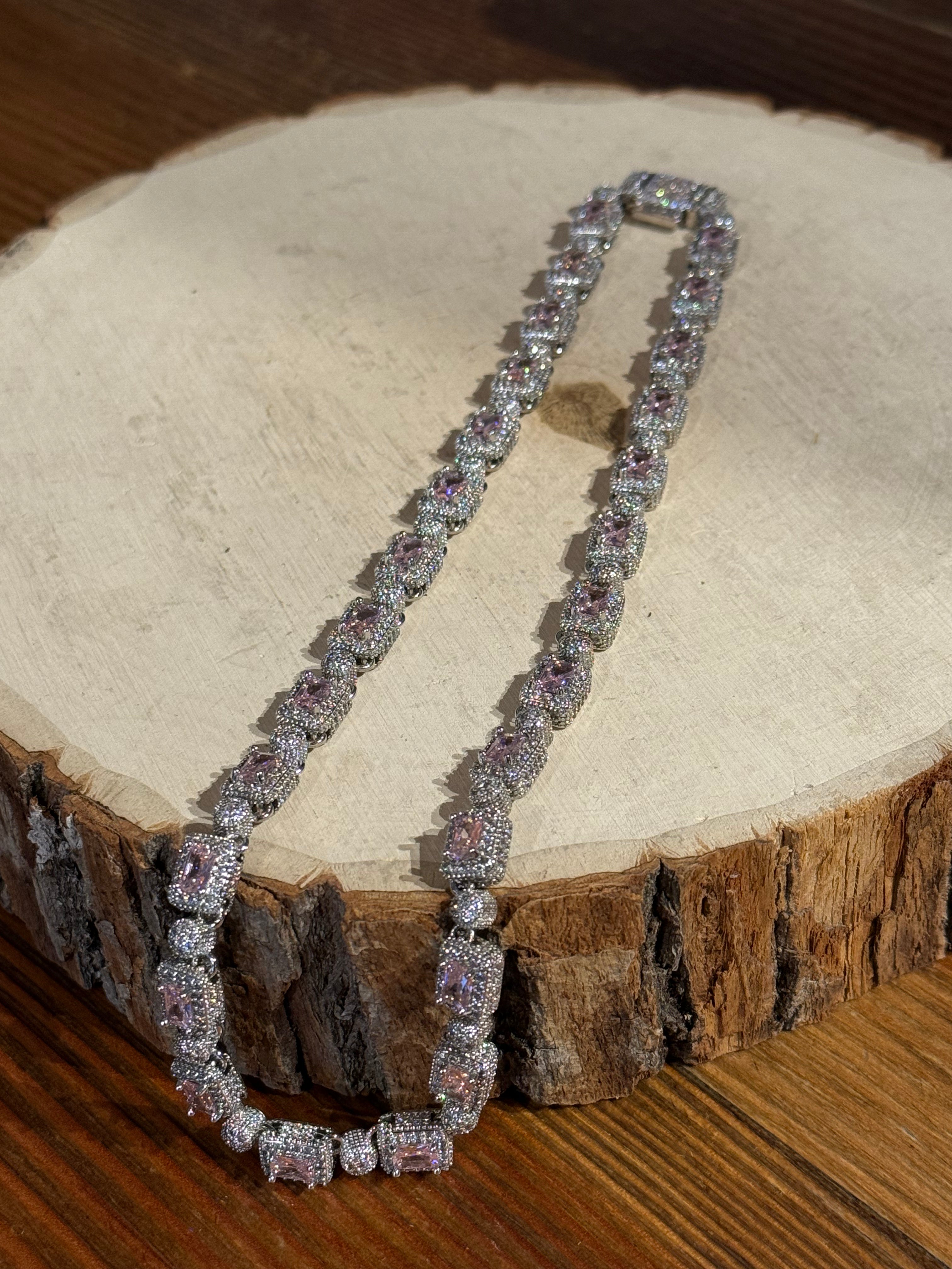 Silver Pink Stone Necklace