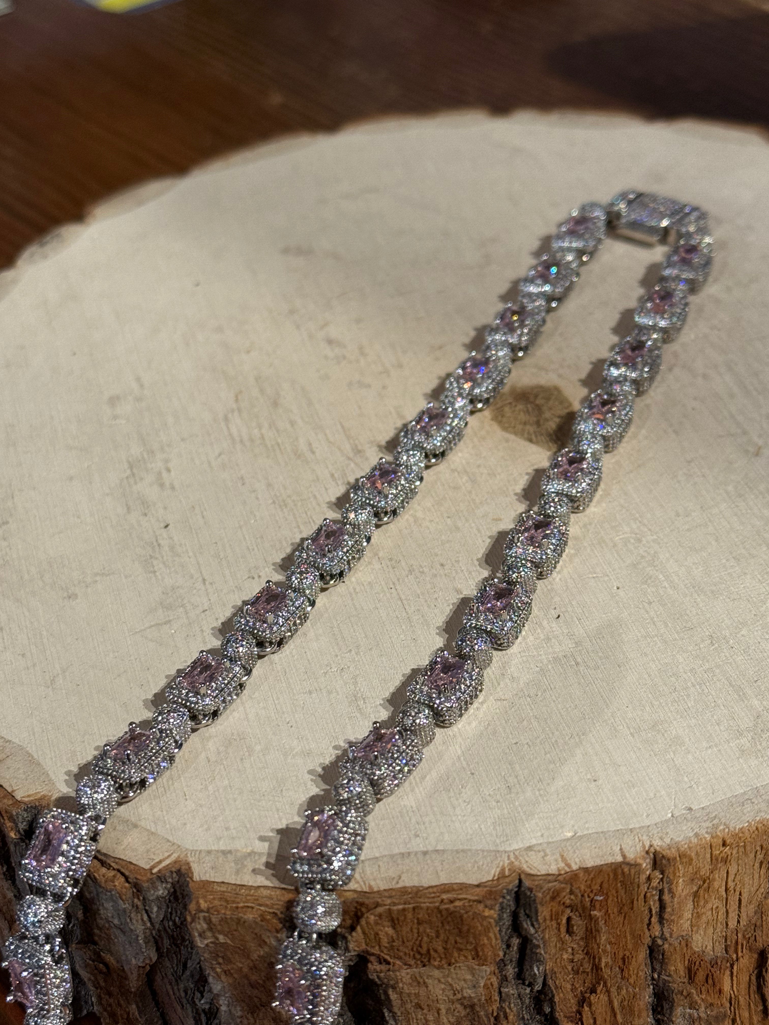 Silver Pink Stone Necklace