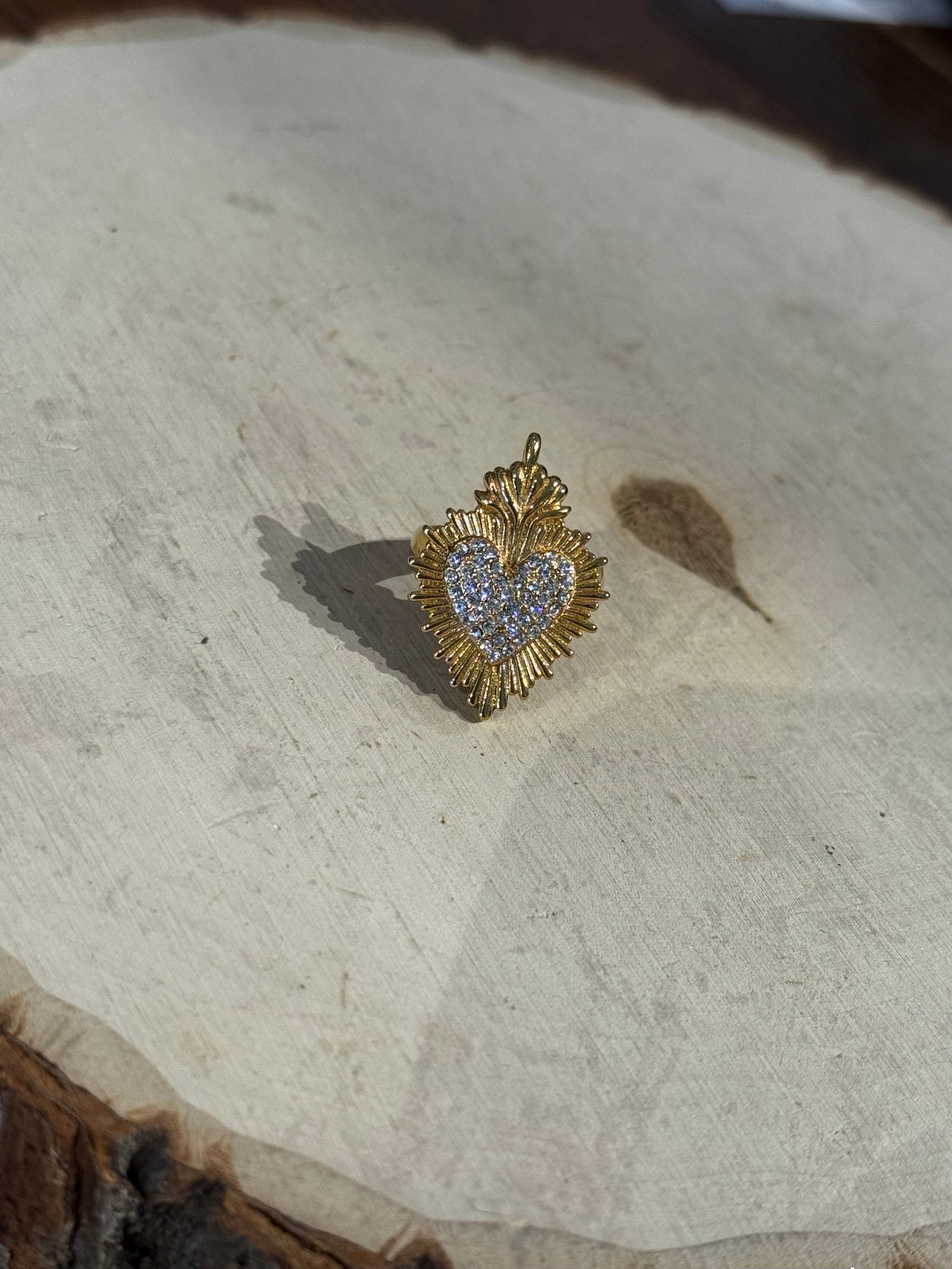 La Reina Crystal Sacred Heart Ring