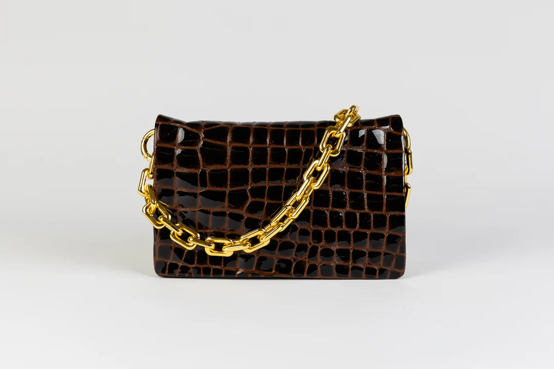 Brown Patent Leather Belt Bag