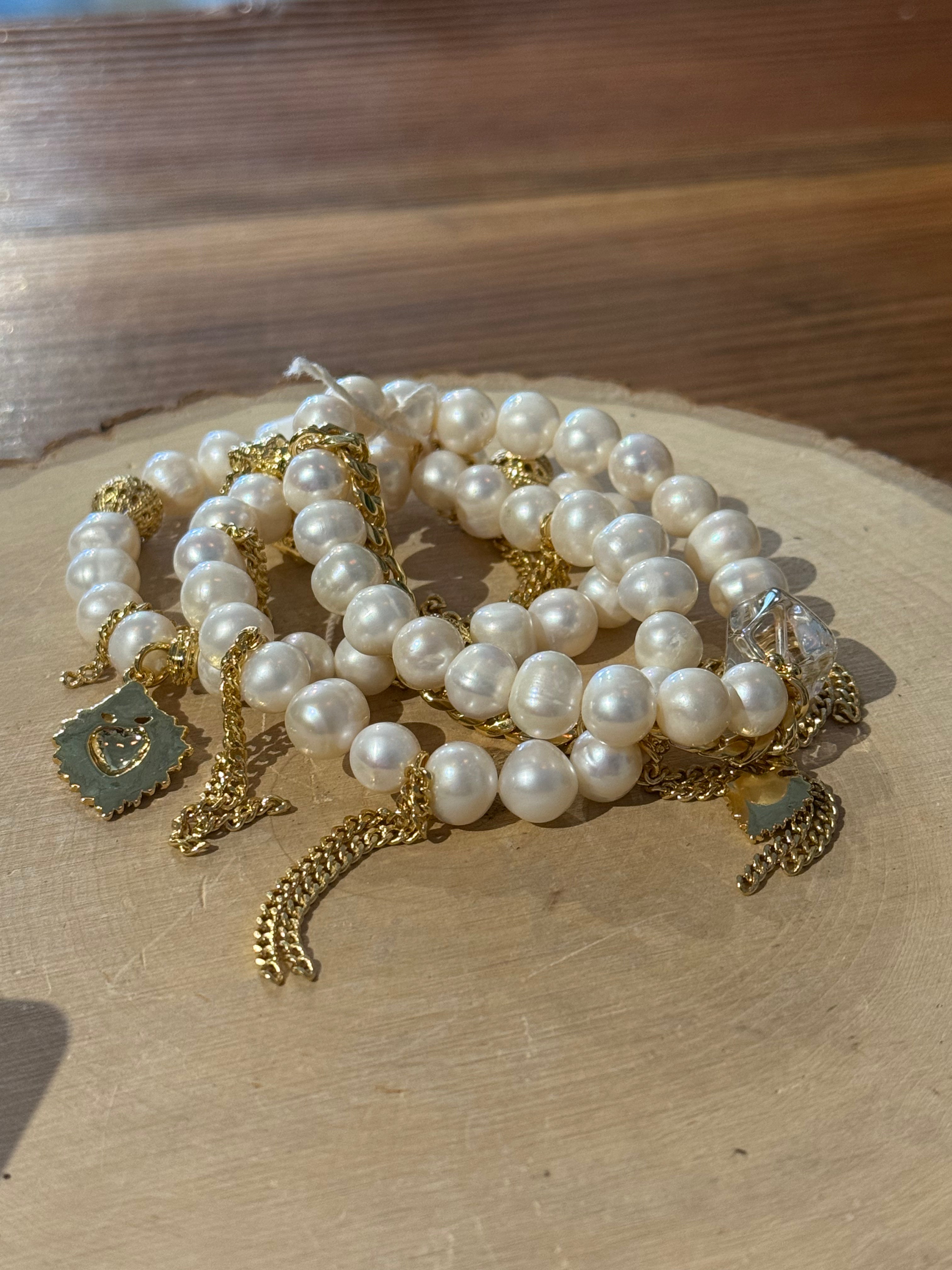 Gold Pearl Bracelet Set