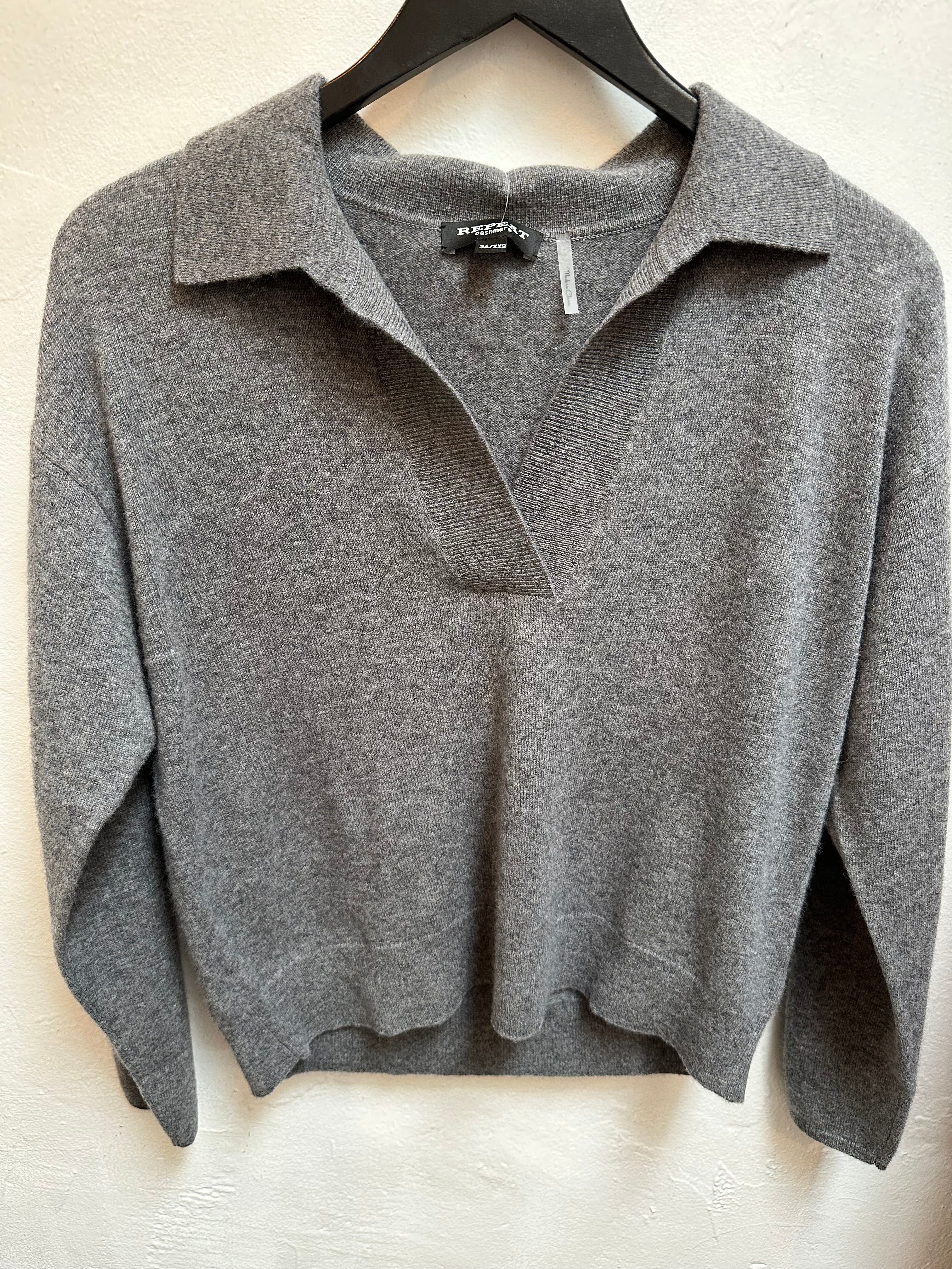 Medium Grey Organic Cashmere Collared Sweater