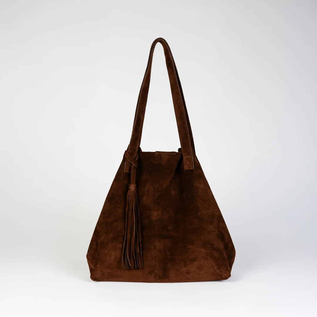 Chocolate Brown Suede Leather Tote