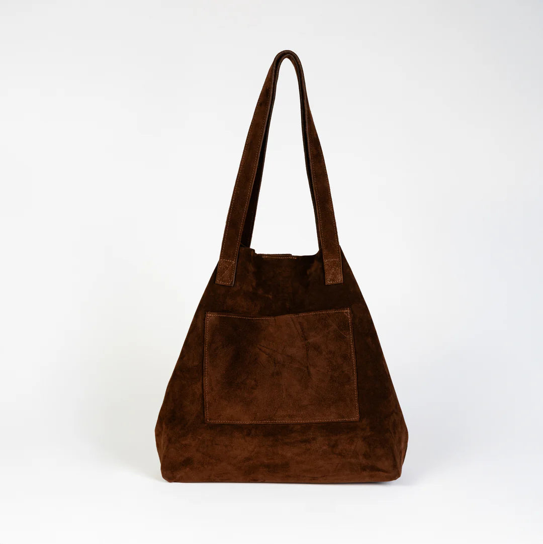 Chocolate Brown Suede Leather Tote