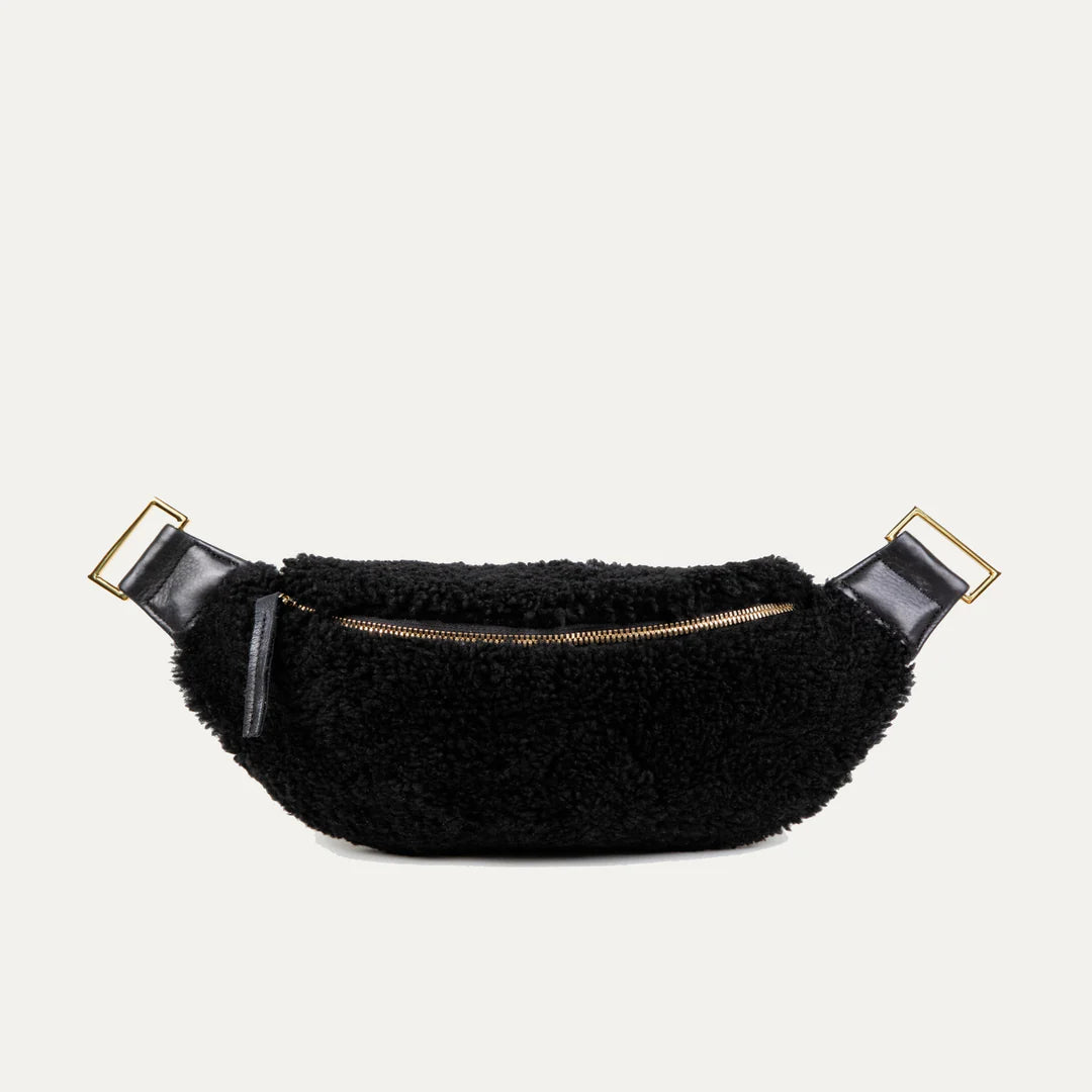 Black Shearling Fanny Pack