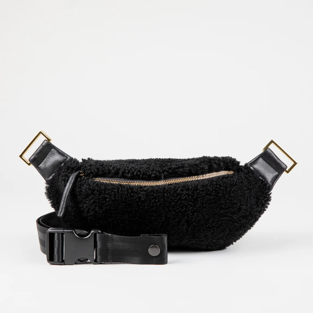 Black Shearling Fanny Pack