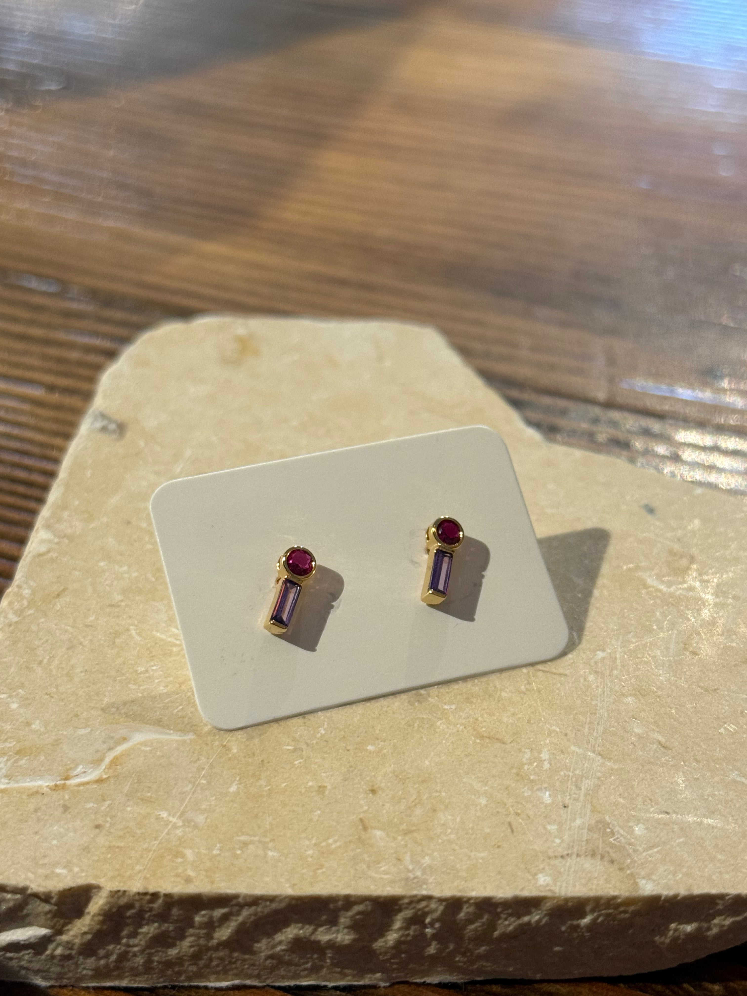 Ruby Purple Baguette Earrings