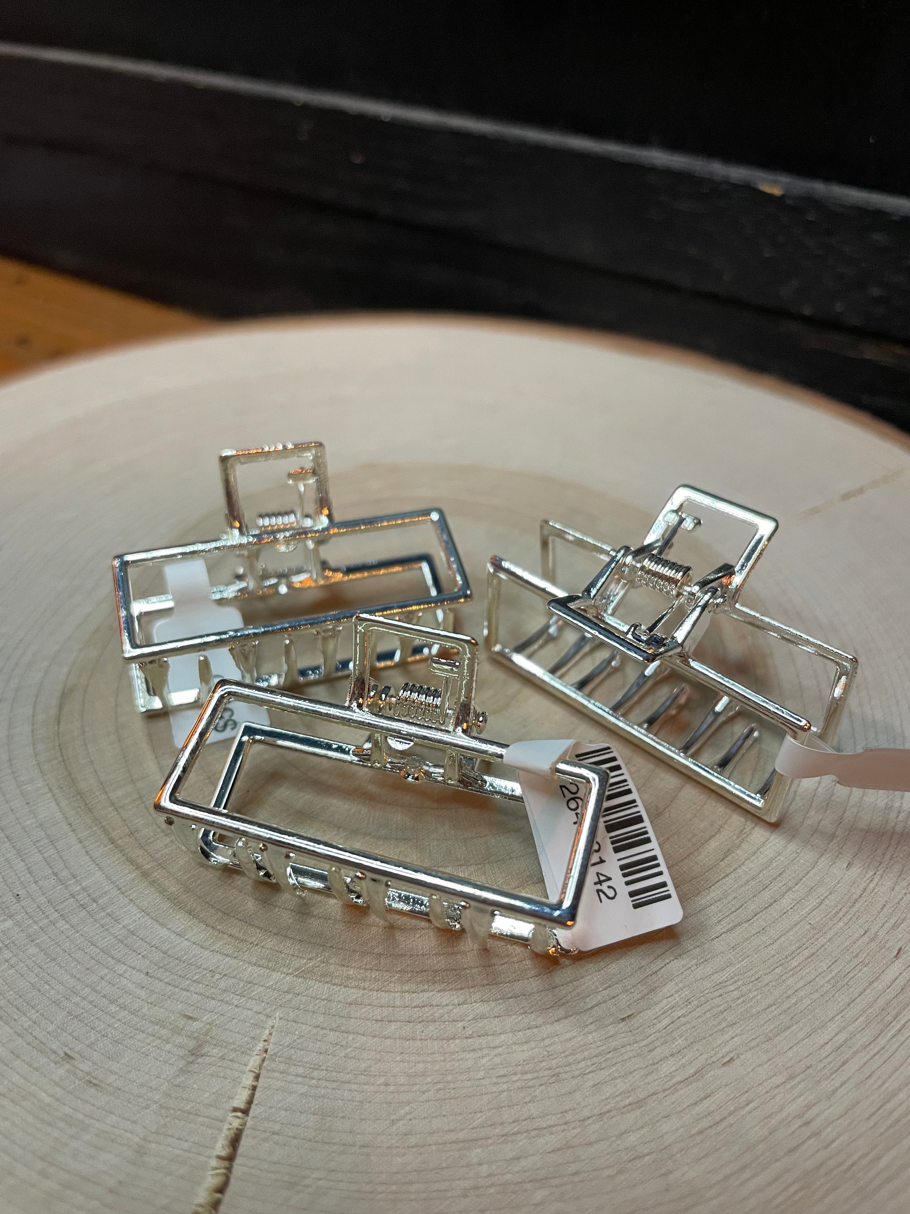 Tiny Square Silver Claw Clip