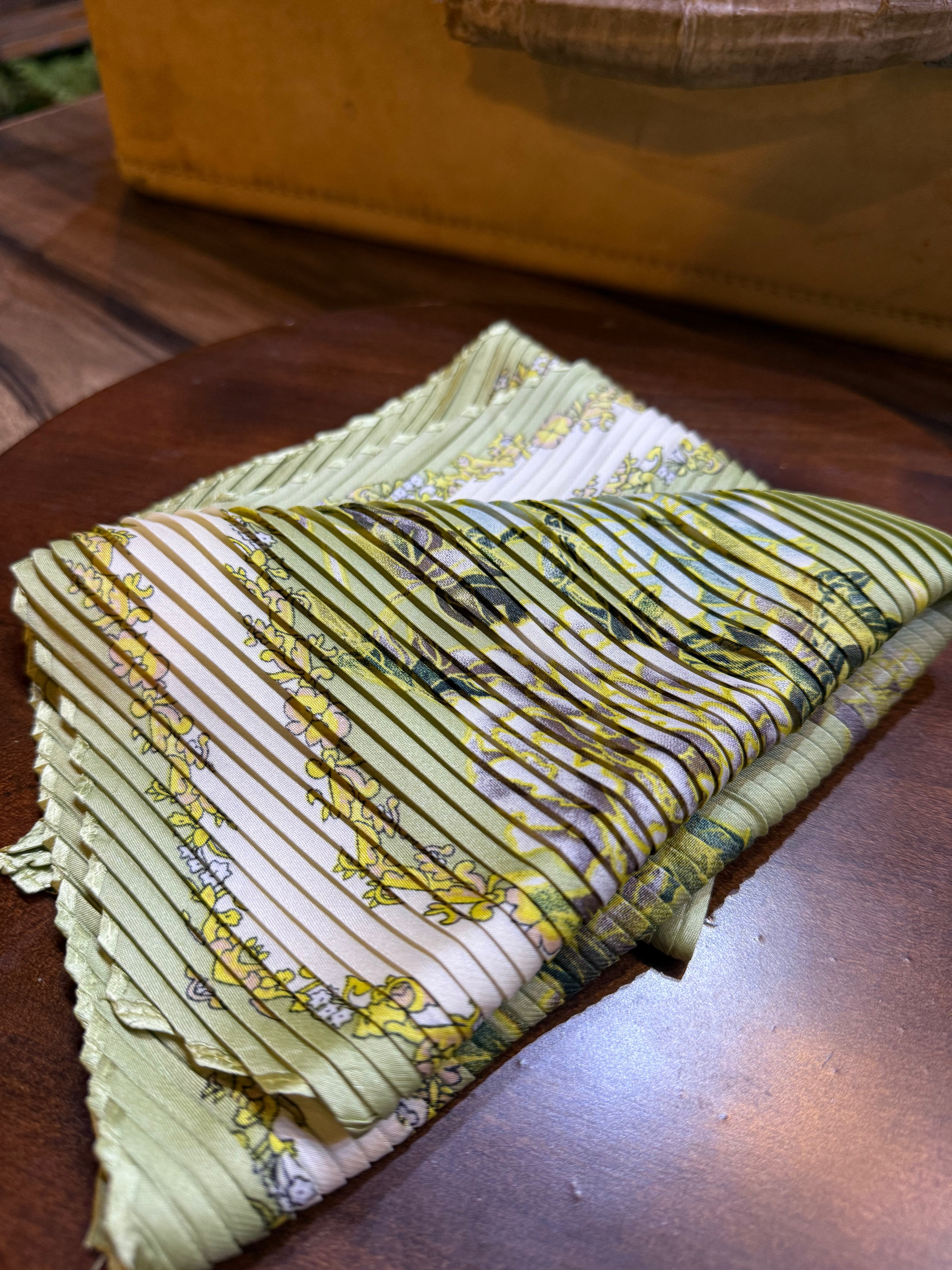 Sage Floral Pleated Scarf