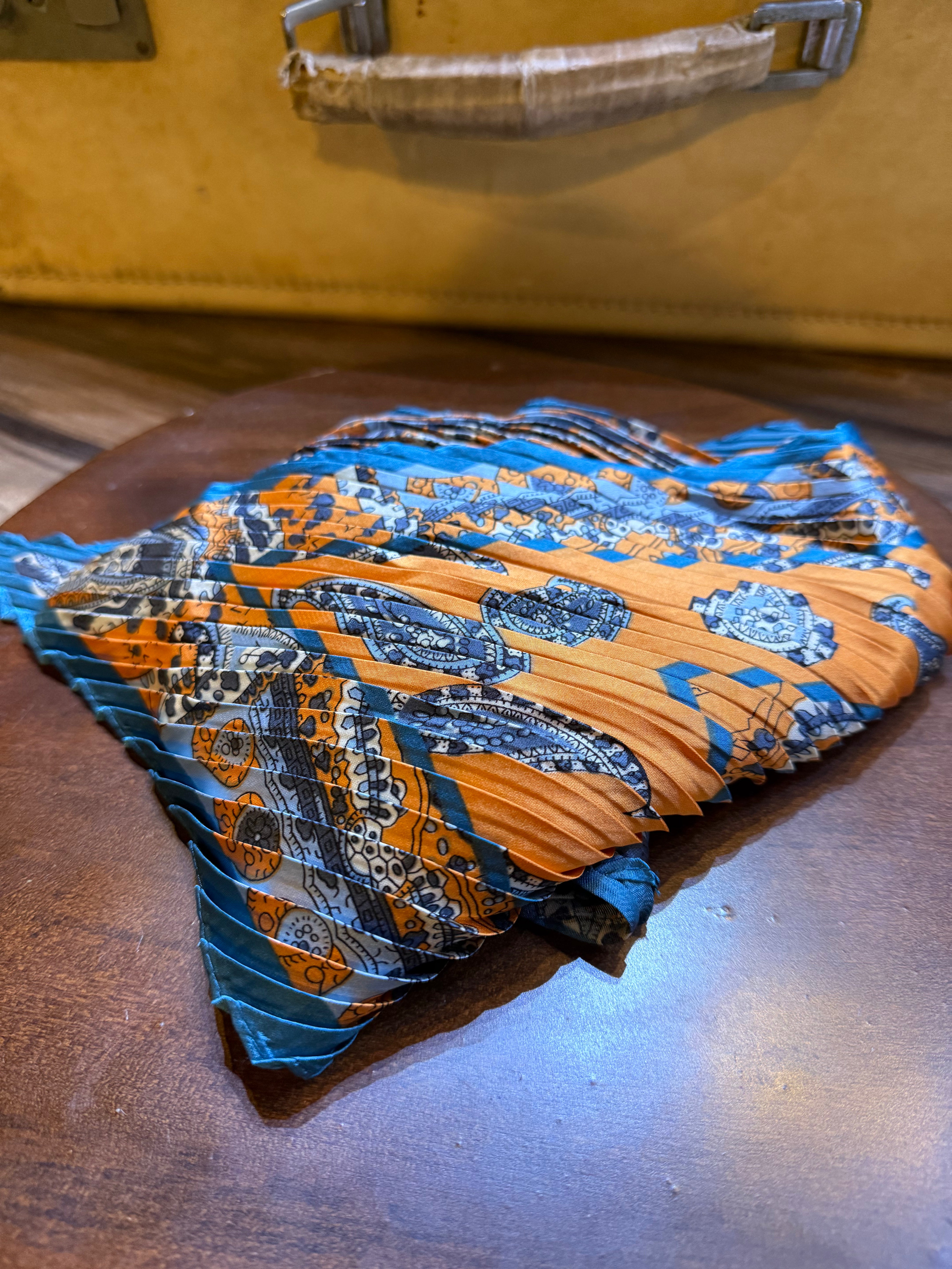 Teal Orange Pleated Scarf