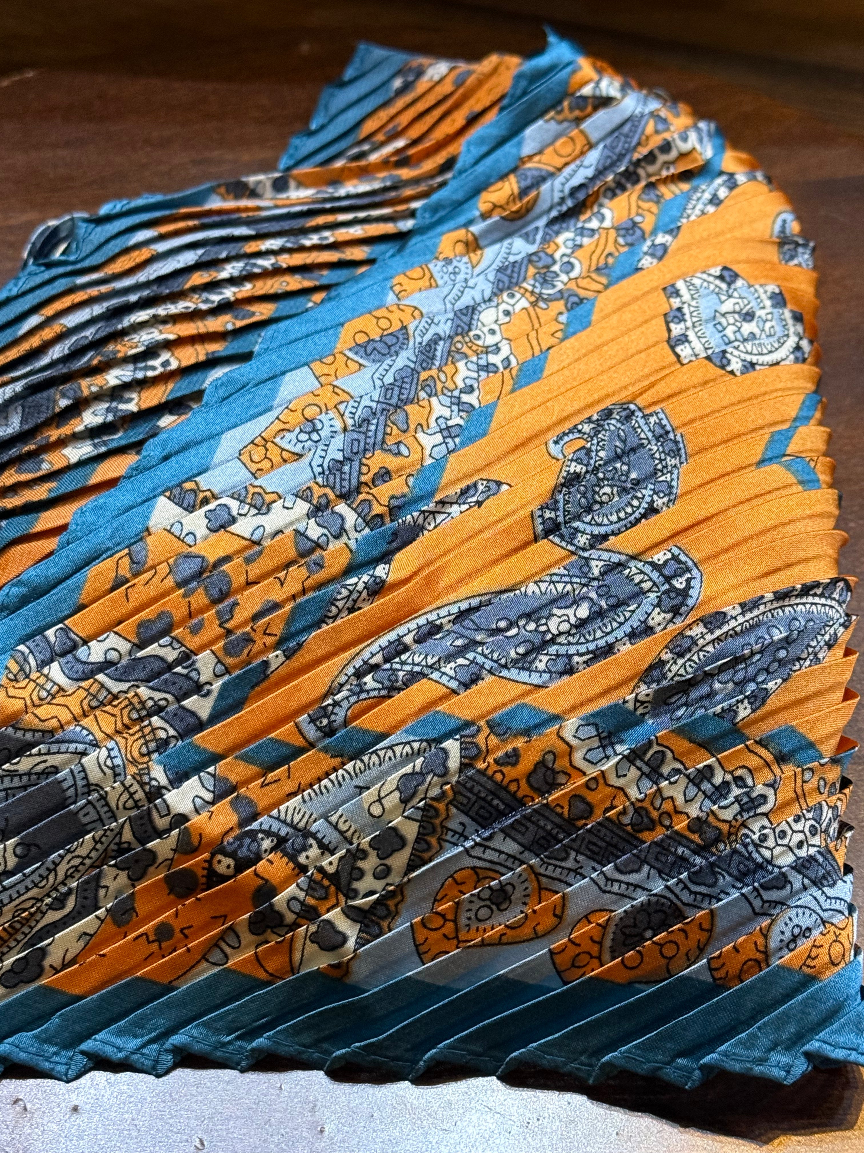 Teal Orange Pleated Scarf