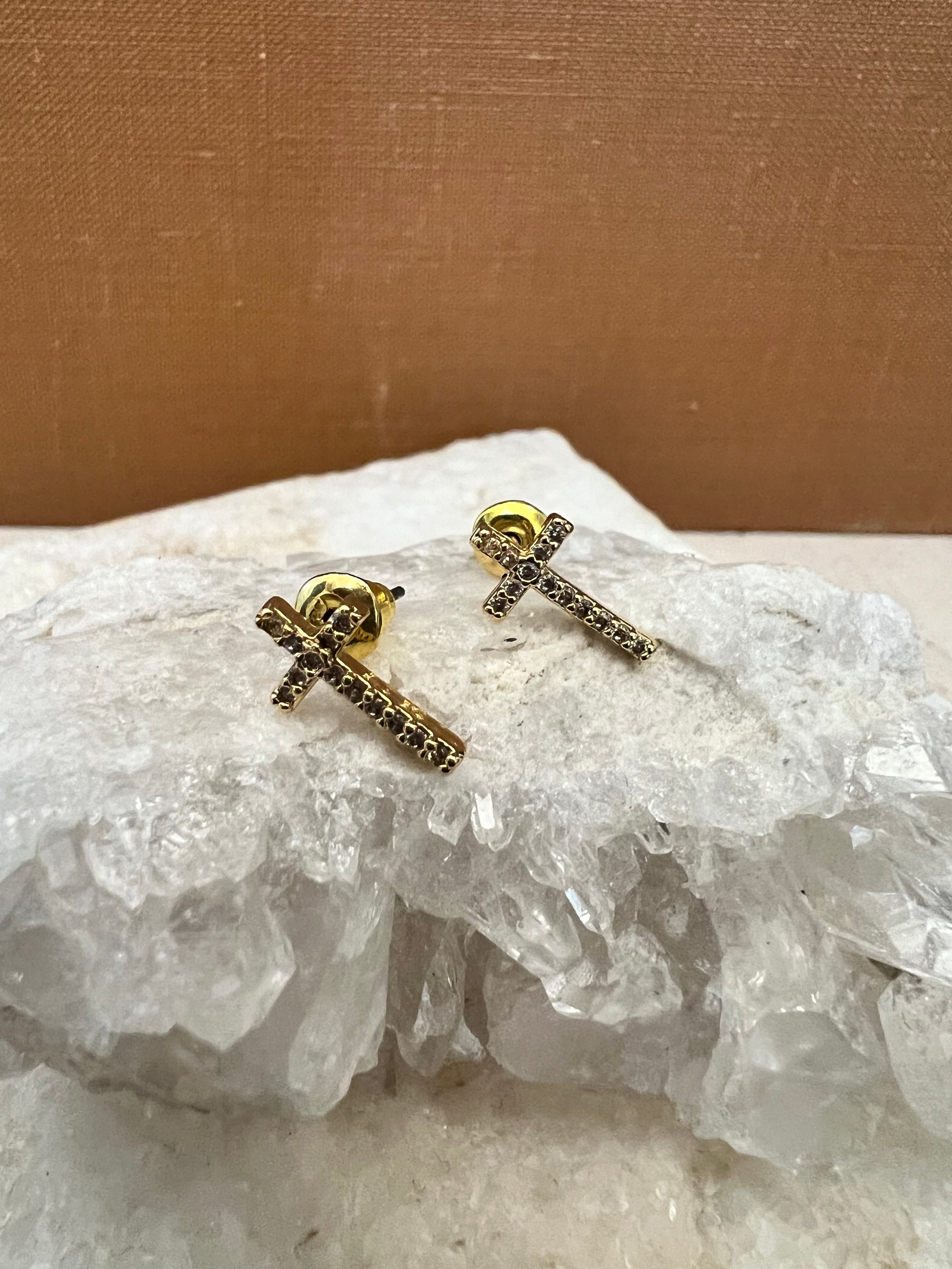 Crystal Cross Studs