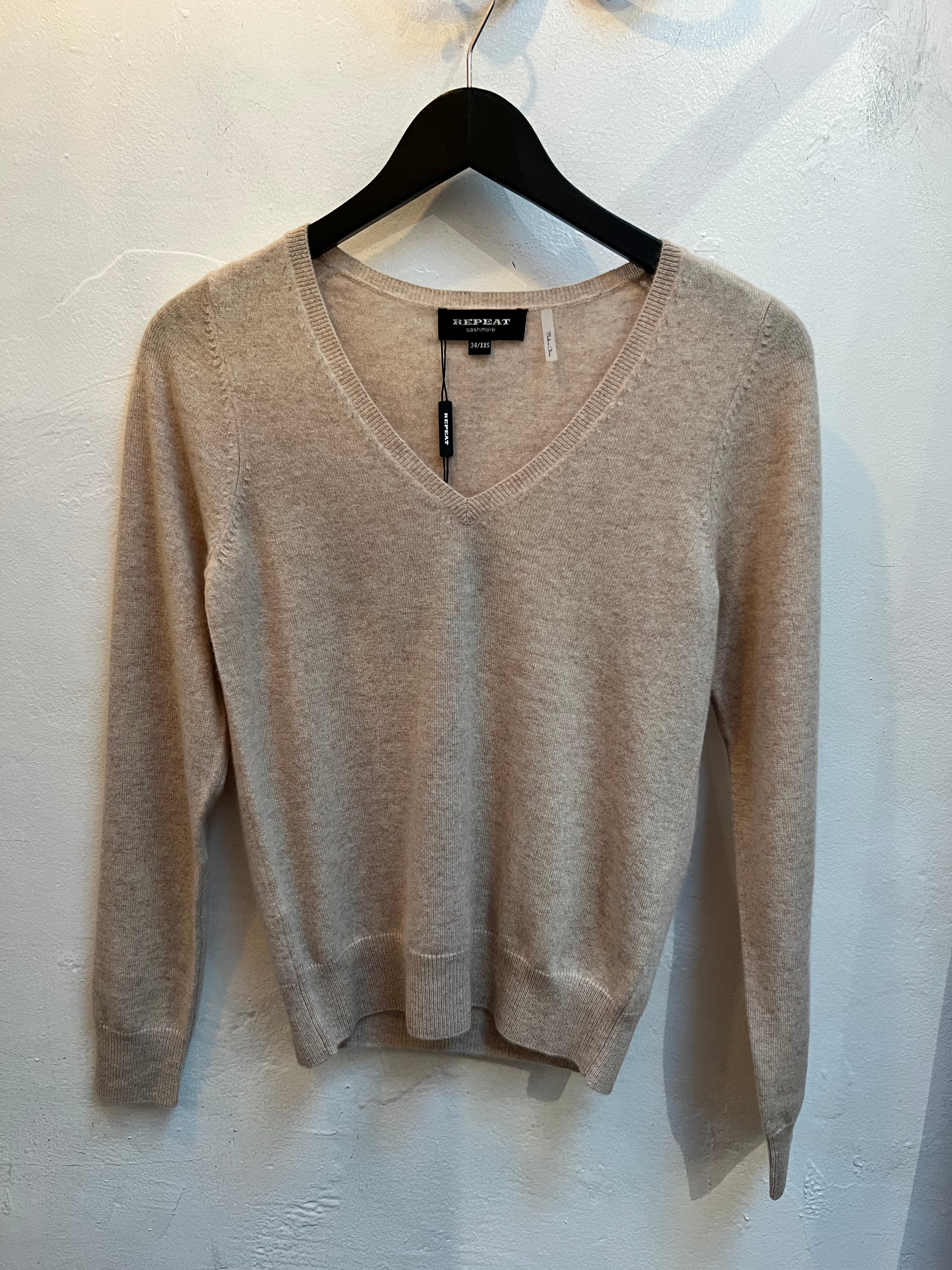 Sand V Neck Cashmere Pullover