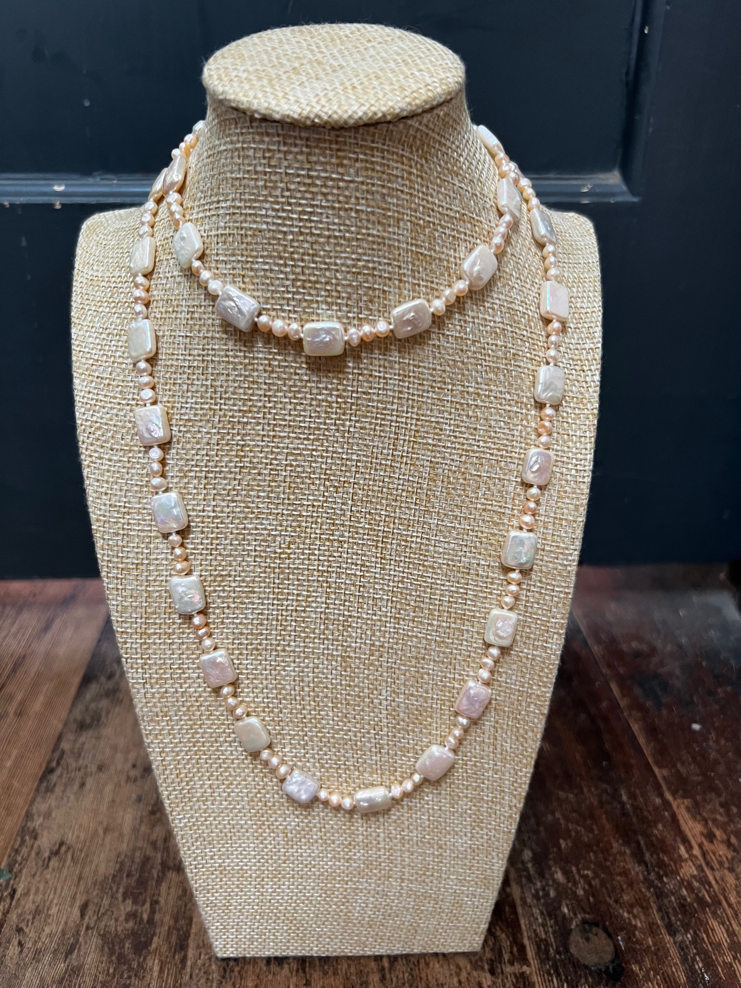 Double Strand Square Pearl Rose Clasp A3