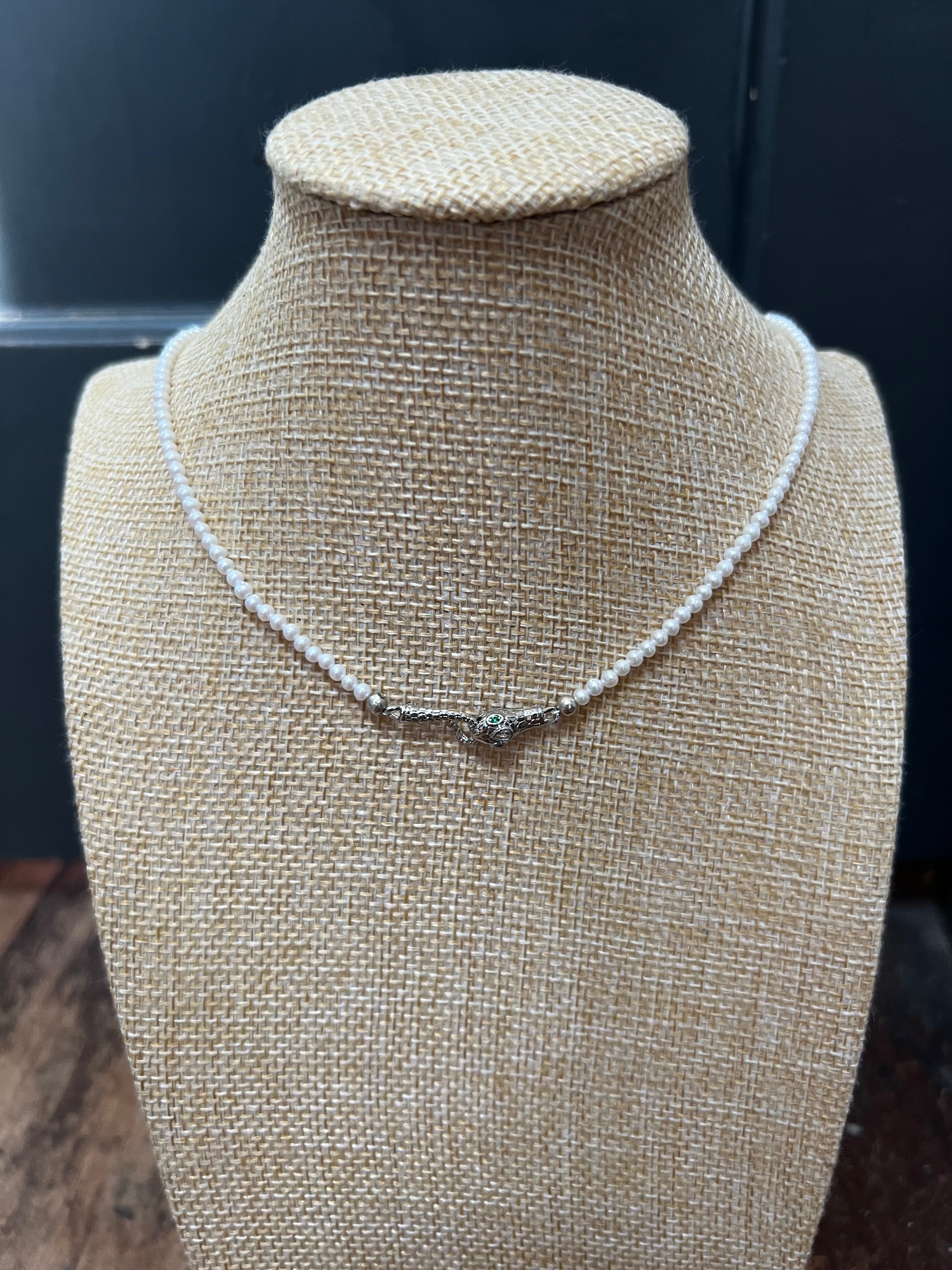 Silver Snake Clasp Pearl Strand A2