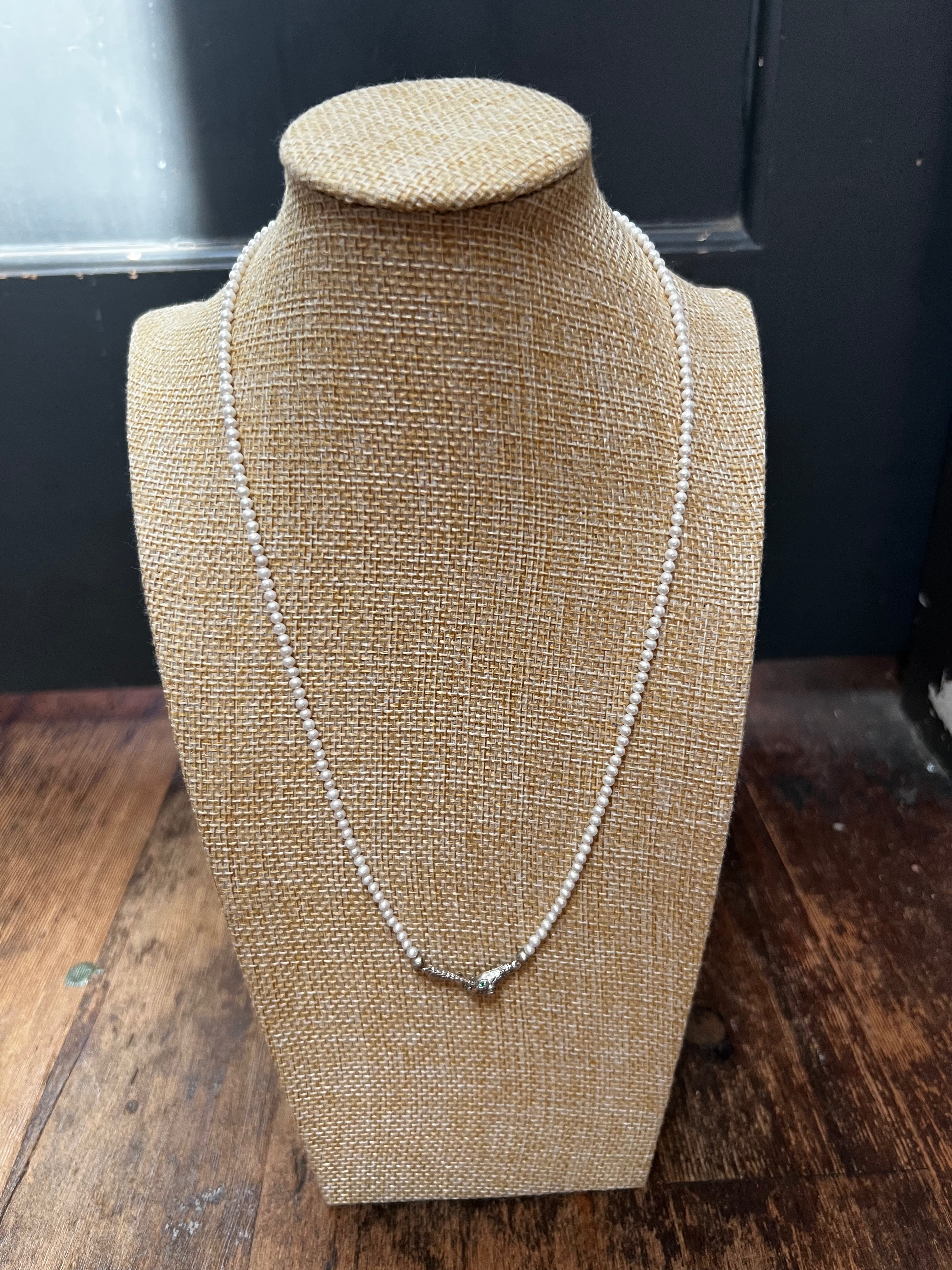 Silver Snake Clasp Pearl Strand A2