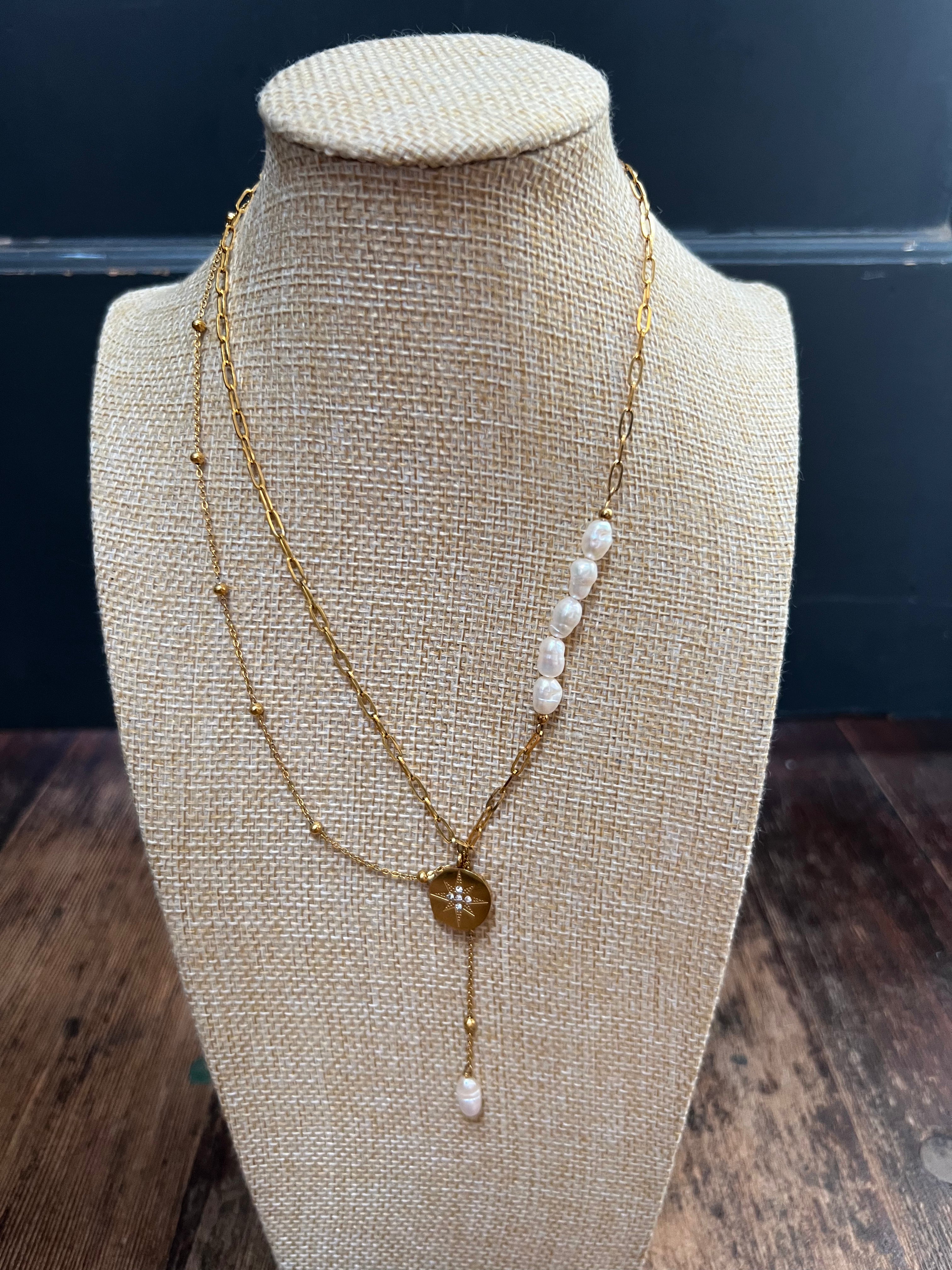 Gold Asymmetrical Pearls & Star Charm A9