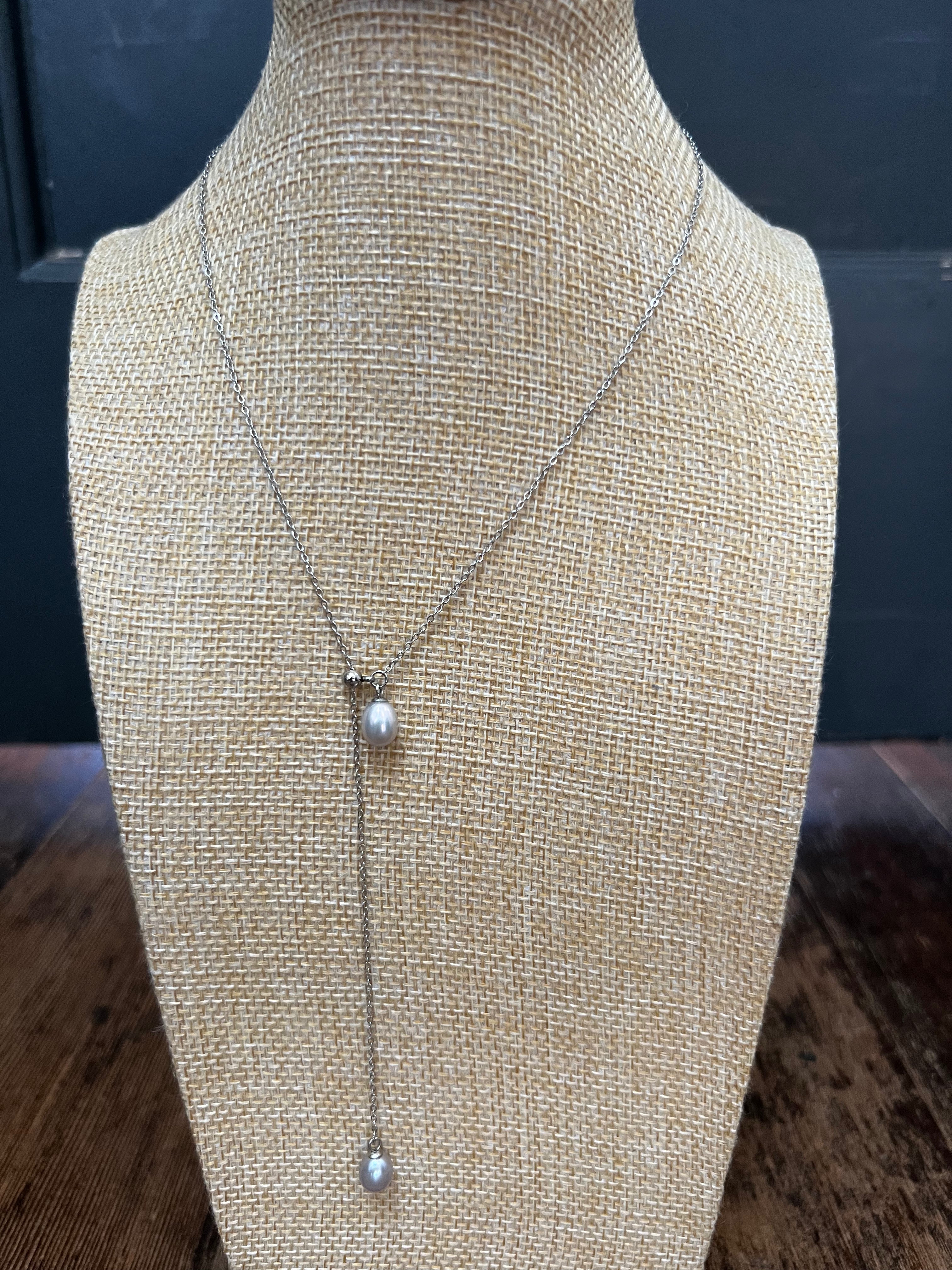 Adjustable Silver Drop Blue/Gray Pearl A27