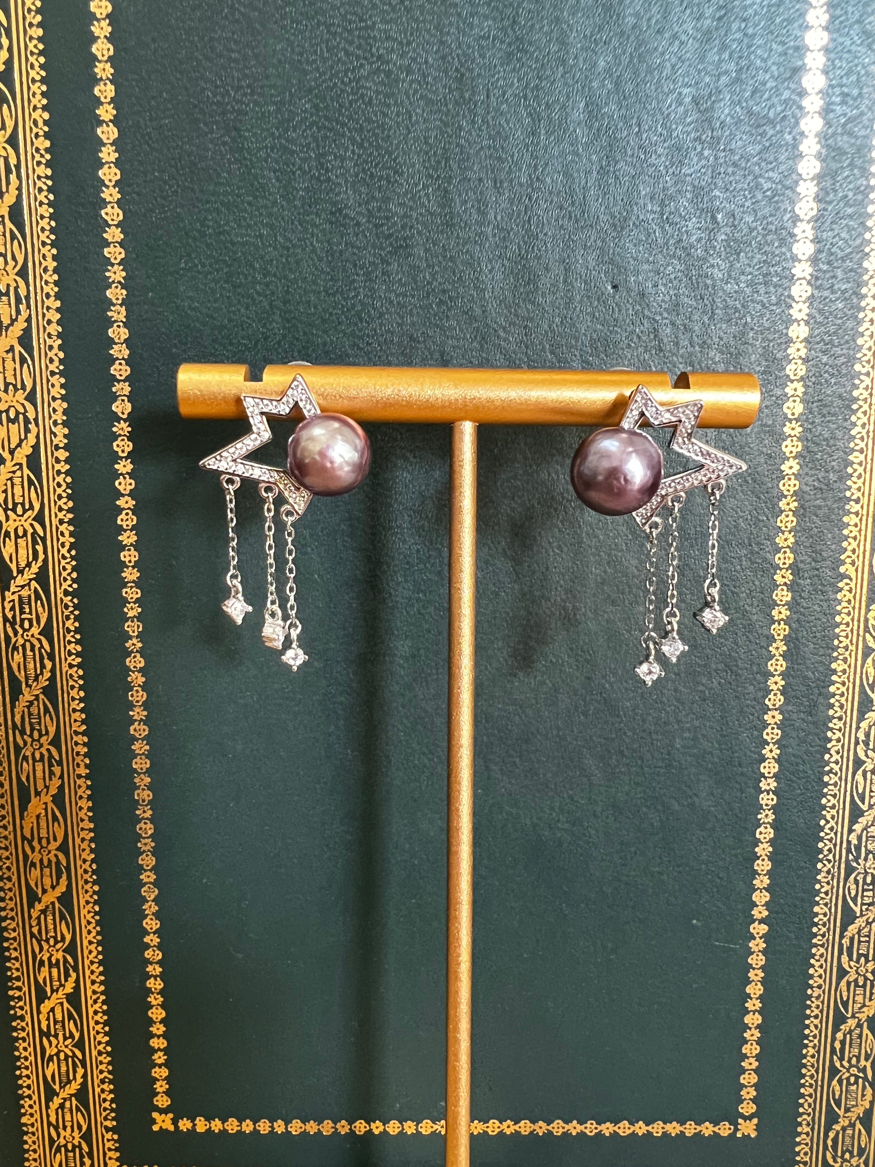 Silver Starburst Purple Pearl Studs A39