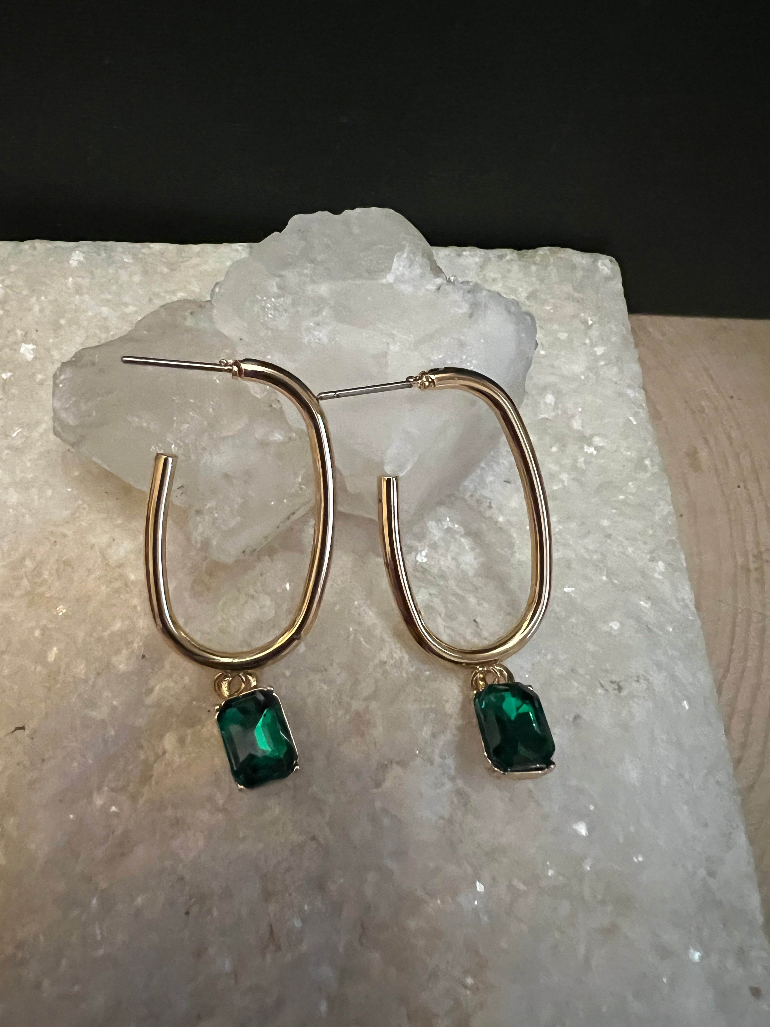 Emerald Gem Hoops