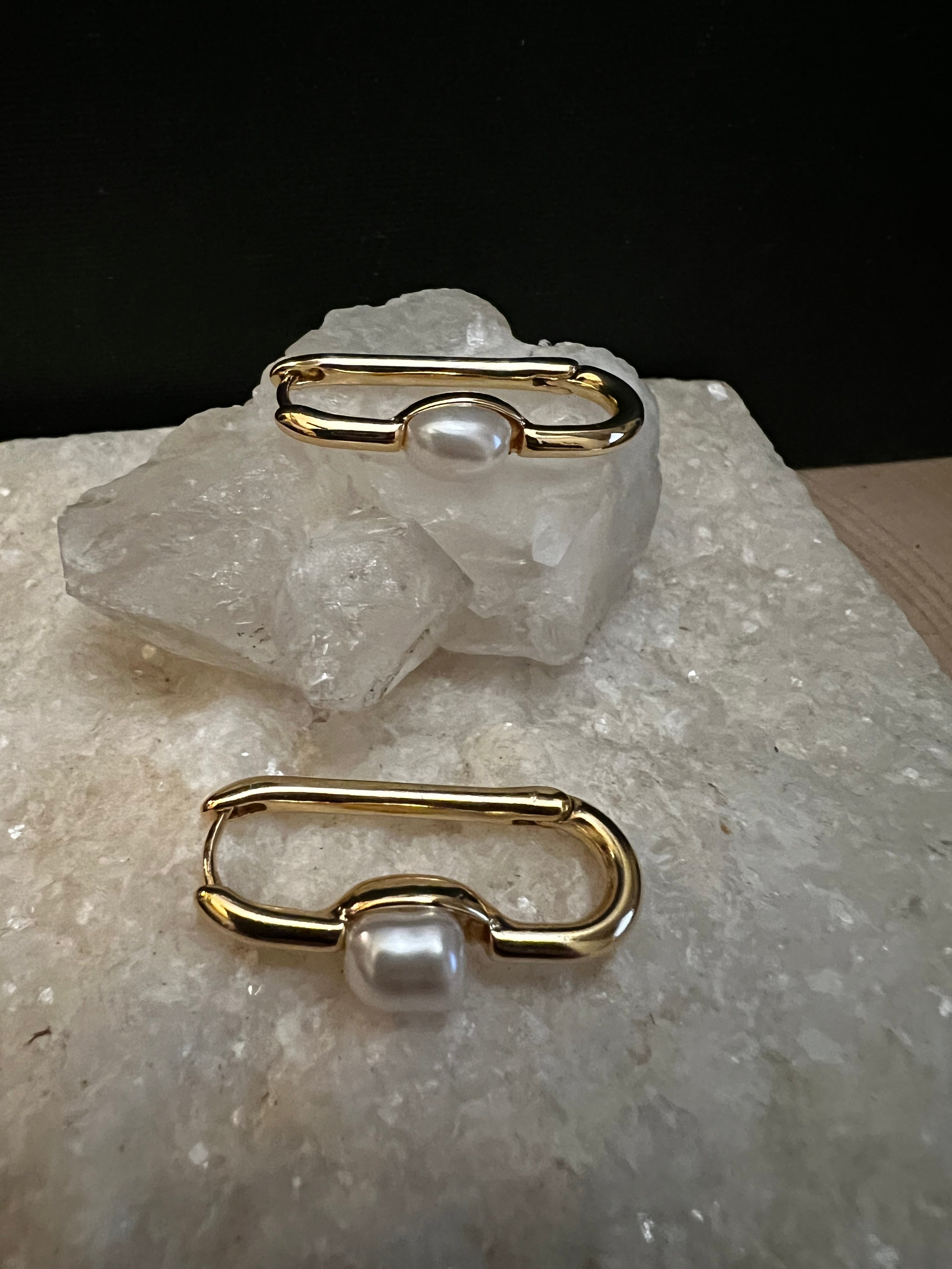 Pearl Paperclip Hoops