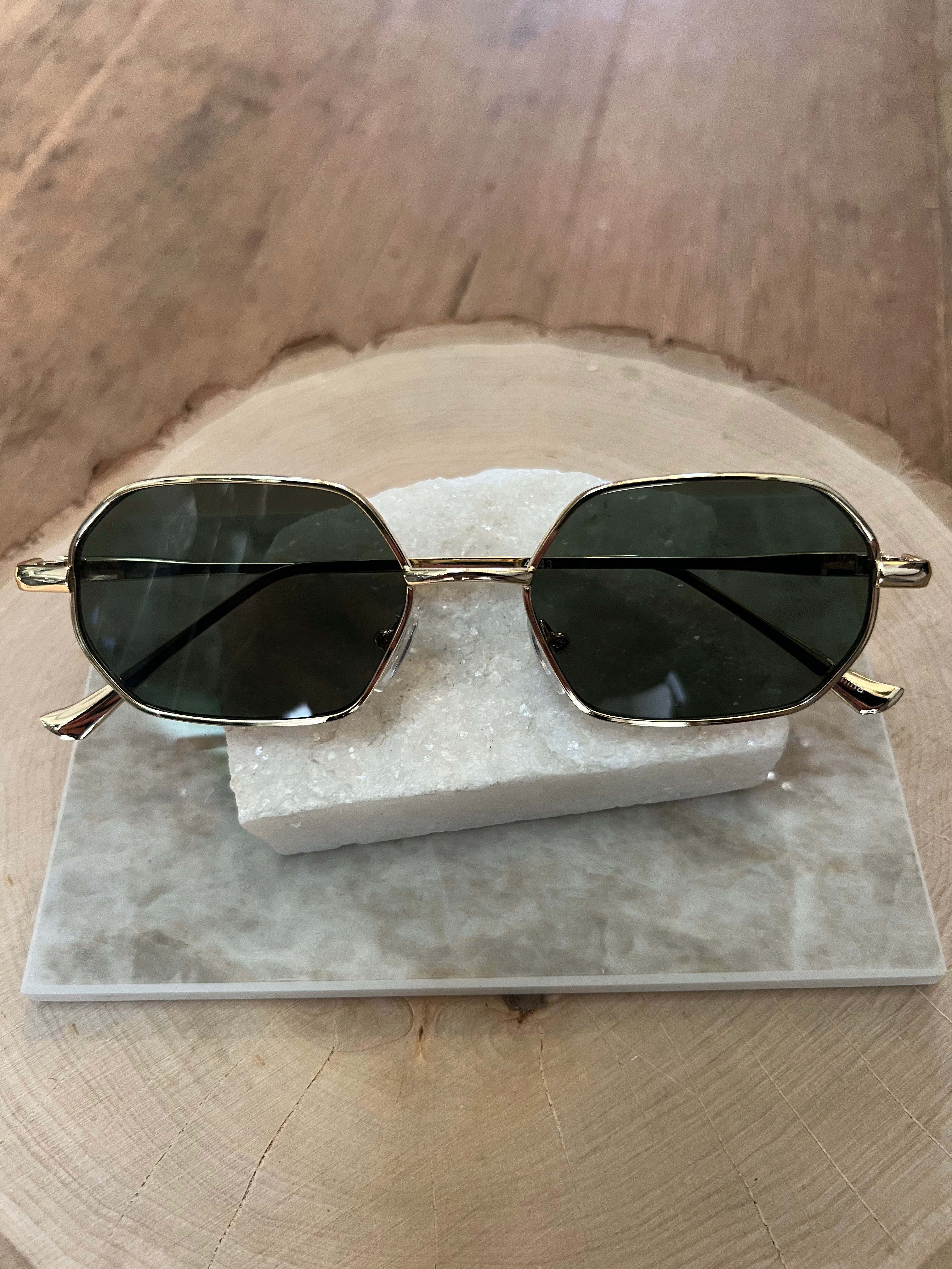 Gold Joey Sunnies Green Lens