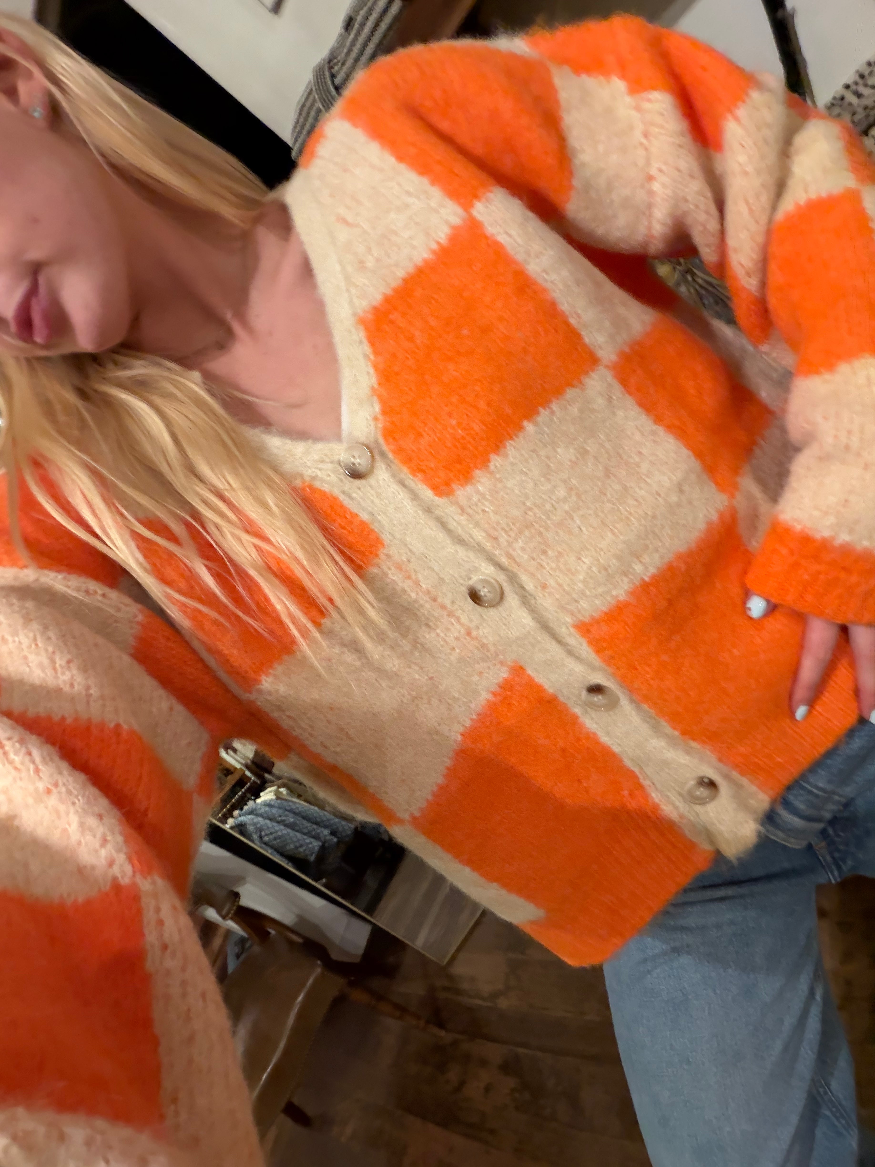 Orange Checkered Sweater