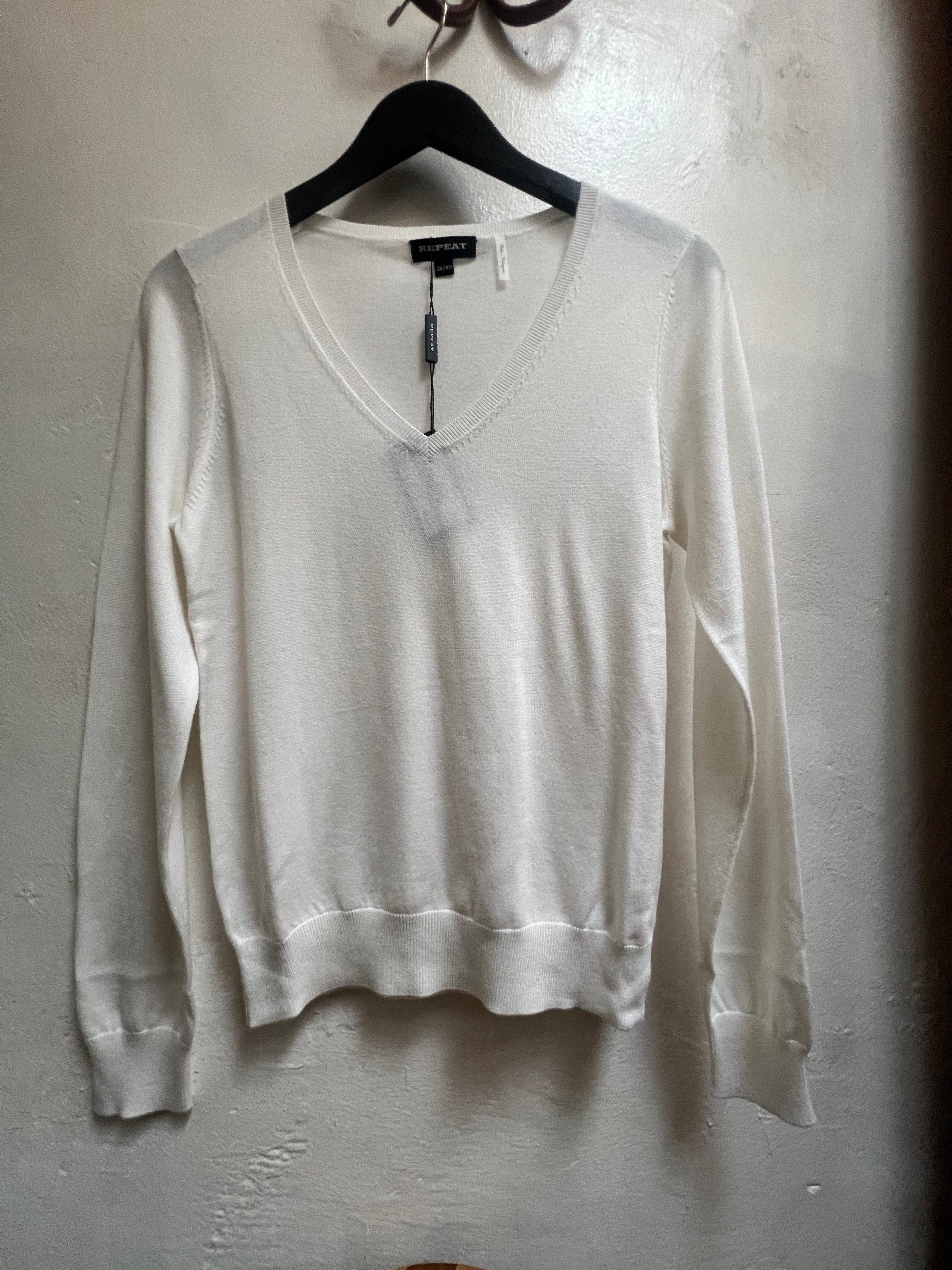 White Basic V-Neck Sweater