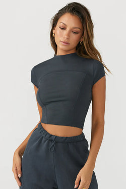 Black Rib Stitch Tee