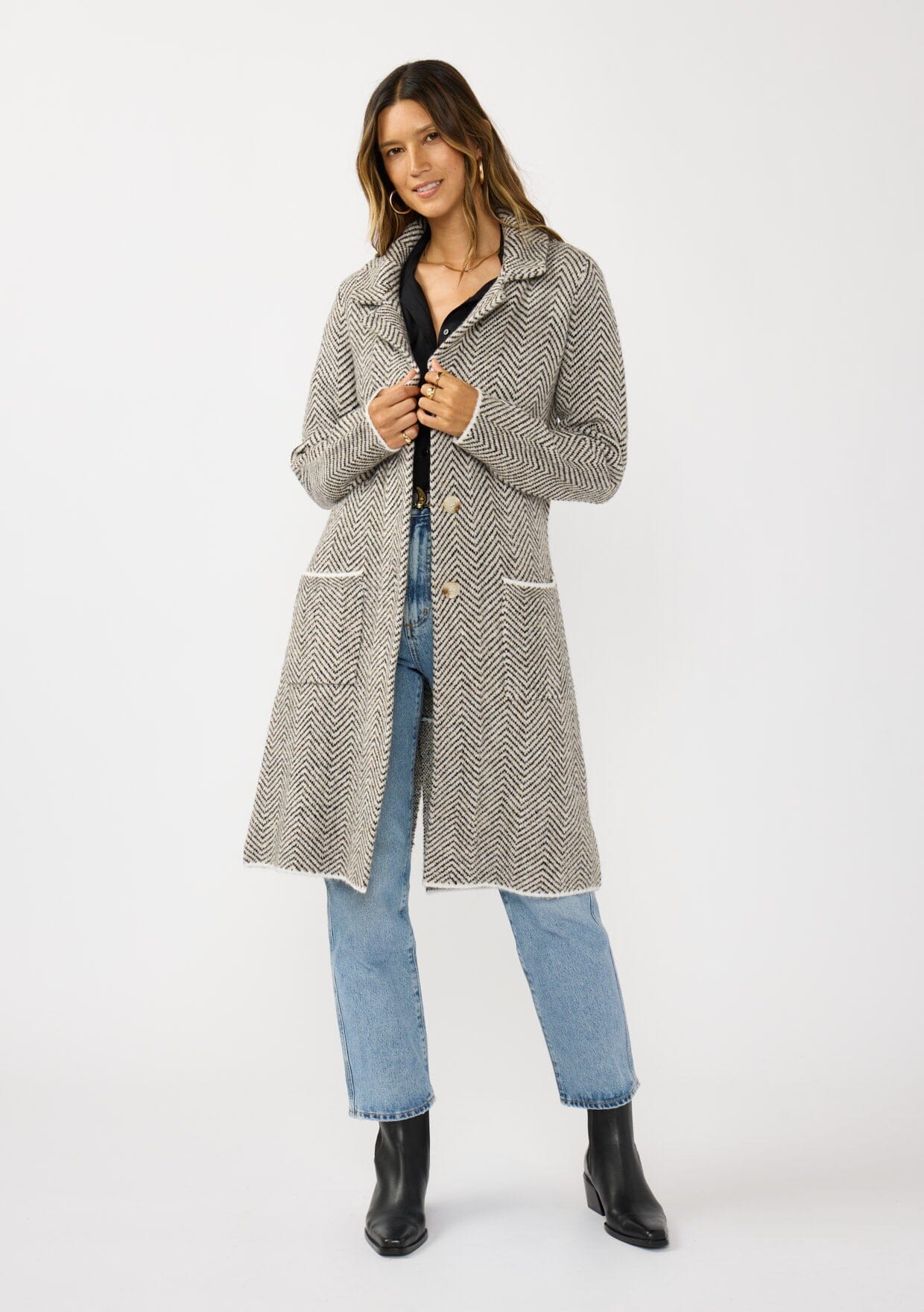 Mia Herringbone Sweater Coat